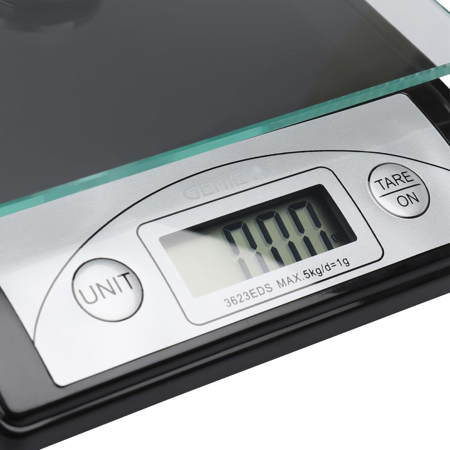 Genie 3623 EDS Digitale Briefwaage, von 1 g bis 5000 g, aus robustem Kunststoff, inkl. Glasplatte und LCD-Display, Schwarz, Schwarz – Bild 4