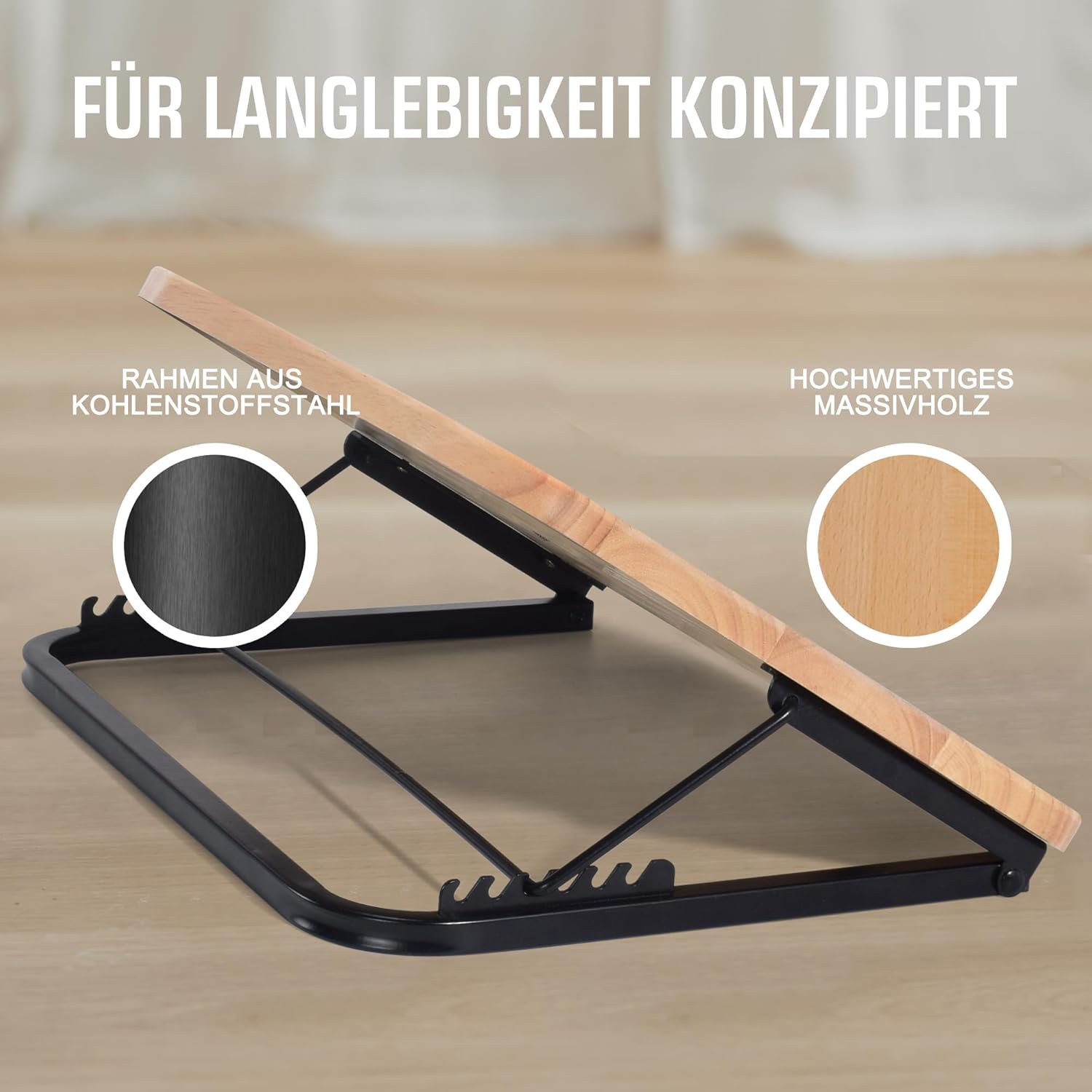 Verstellbare Fußstütze für den Schreibtisch, ergonomischer Fußhocker aus Holz, unter dem Schreibtisch, Fußhocker – 7 verstellbare Winkel, Holz-Schreibtisch-Fußstütze mit rutschfester Matte (Naturholz) – Bild 6