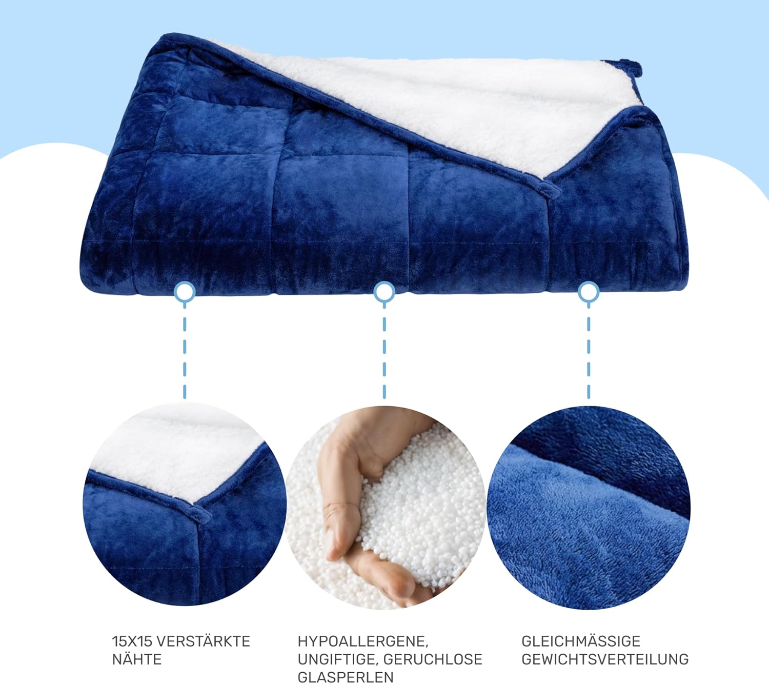 Dailydream Therapie-Gewichtsdecke 135 x 200 cm, 6 kg, blau, flauschiges Fleece mit Glasperlenfüllung, schwere Decke zum Schlafen, Gewichtsdecke, Therapiedecke, Körpergewicht 53–65 kg – Bild 7