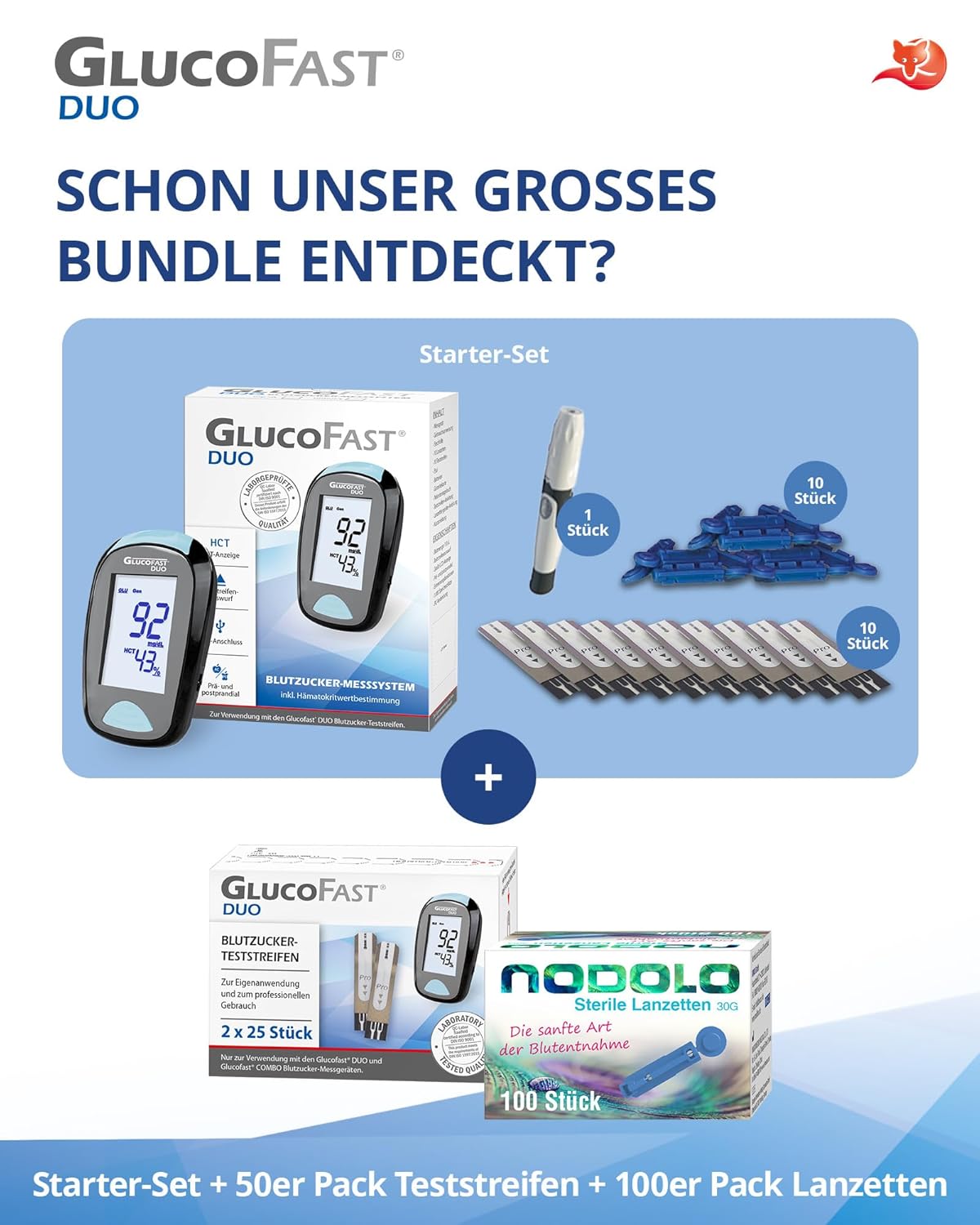 Duo-Blutzuckermessgerät-Starterkit – inklusive 10 Teststreifen und Lanzetten | Diabetes-Messgerät zur Mg/DL-Messung | Präzise und einfach zu bedienen – Bild 7