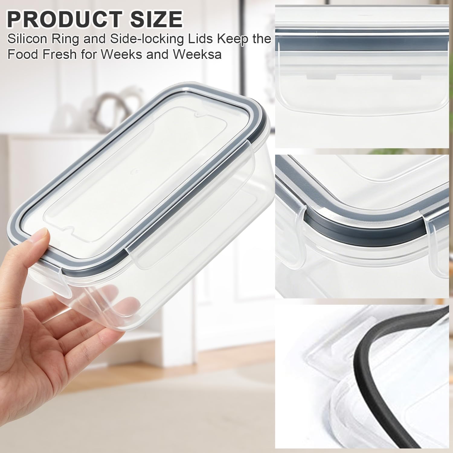 6er-Pack 320 ml Frischhaltedosen mit Deckel, Kunststoff, stapelbare Meal-Prep-Boxen für Kühl-/Gefrierschrank, quadratische Meal-Prep-Boxen, BPA-frei, transparent, luftdicht, auslaufsicher – Bild 3