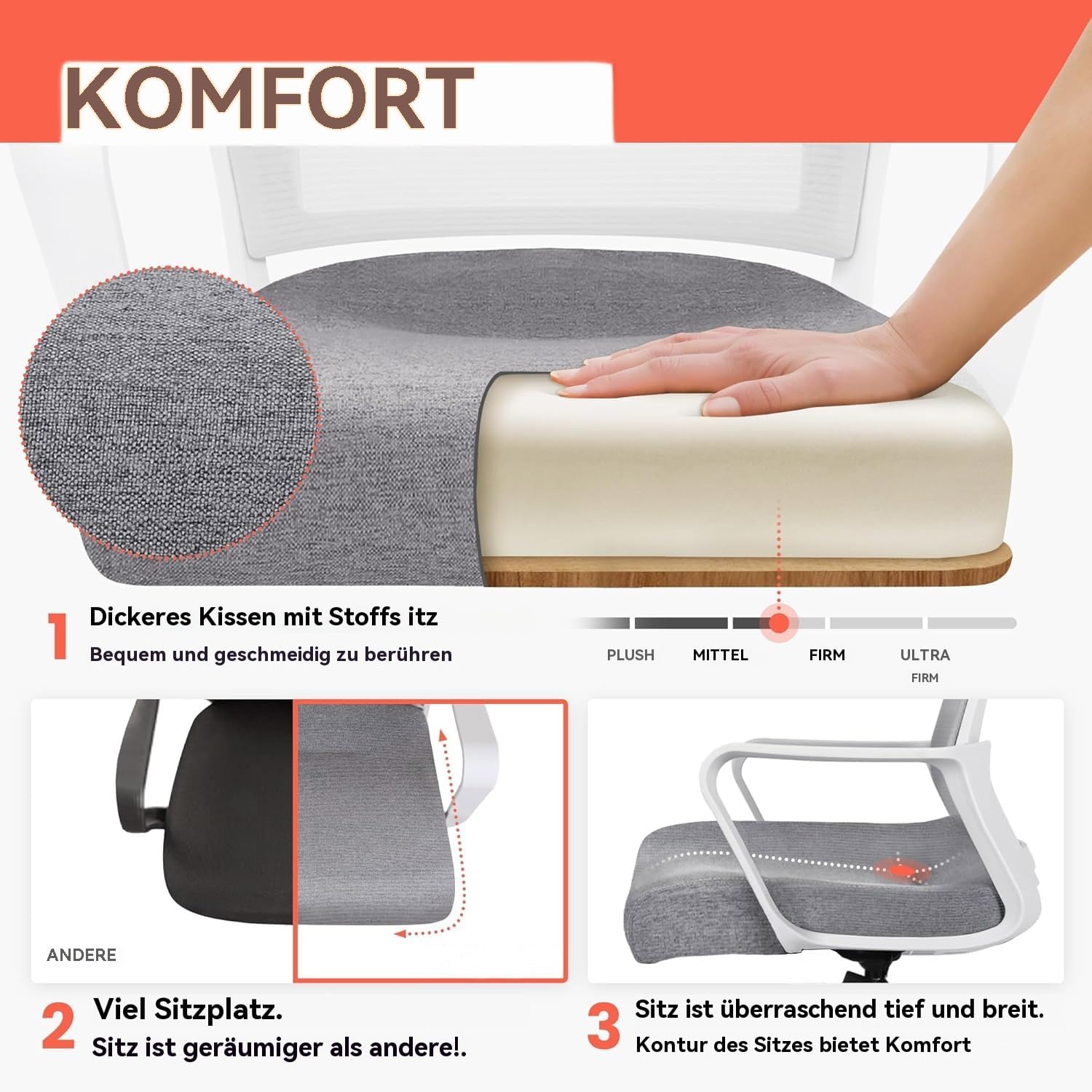 Ergonomischer Bürostuhl, Lordosenstütze, höhenverstellbarer Chefsessel, drehbarer Netzstuhl – Bild 2