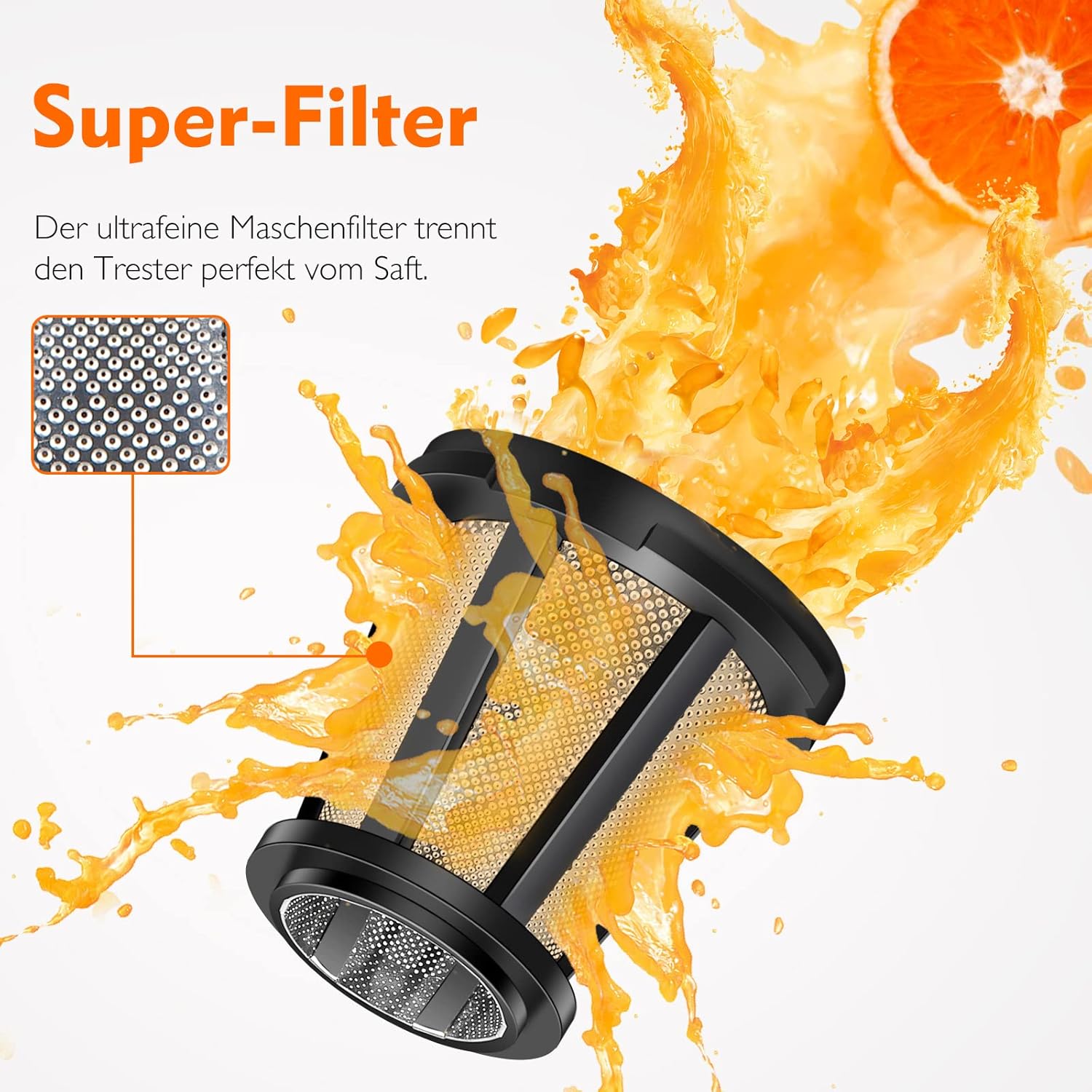 AMZCHEF Slow Juicer Gemüse und Obst, professioneller Entsafter mit leisem Motor & Rückwärtsfunktion & Saftkrug & Reinigungsbürste (150 Watt/Silber) – Bild 5