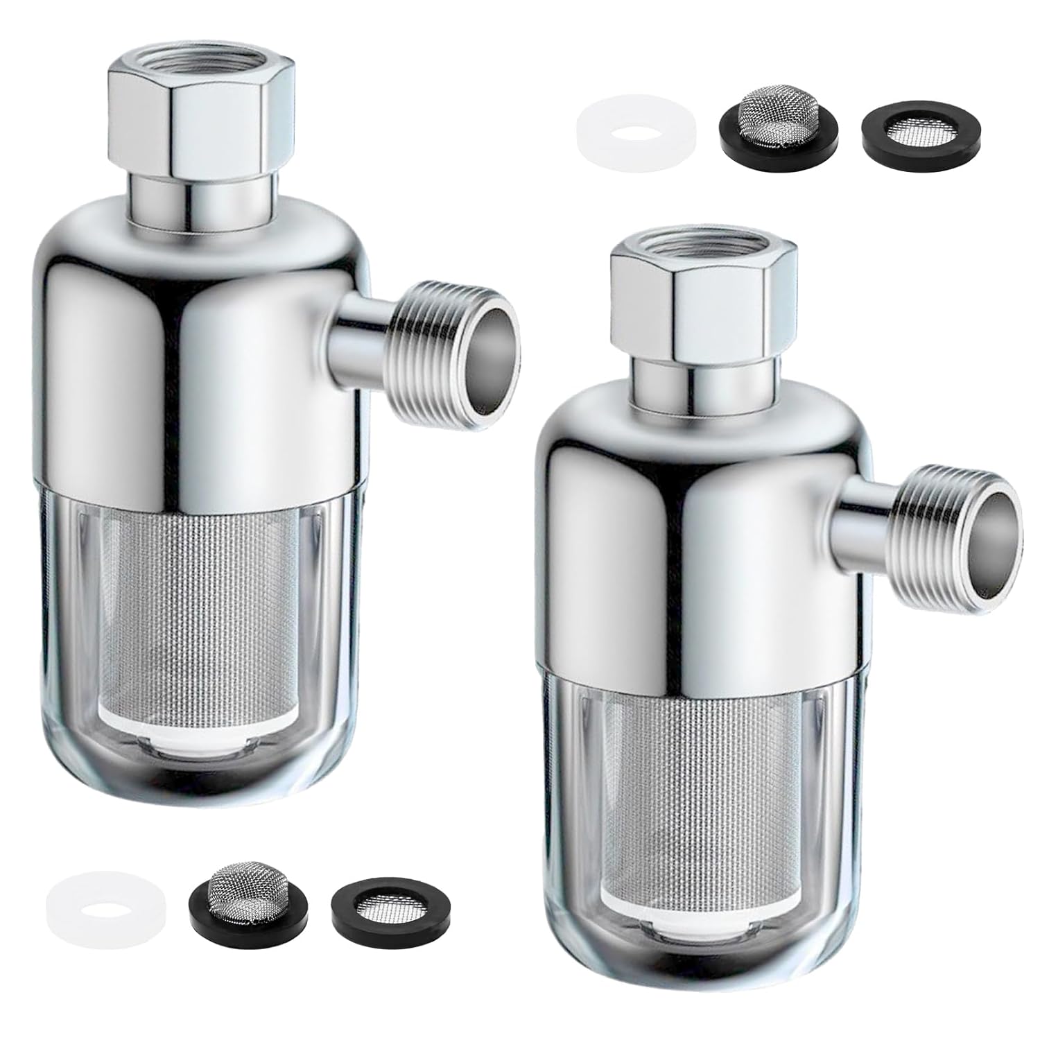2 Stück Wasserfilter Dusche 1/2 Zoll Wassersystem Vorfilter Warmwasserbereiter Filter Dusche Kalkfilter mit 40μm Edelstahl-Filterelement Wasserfilter für Waschmaschine Wasserhahn Toiletten