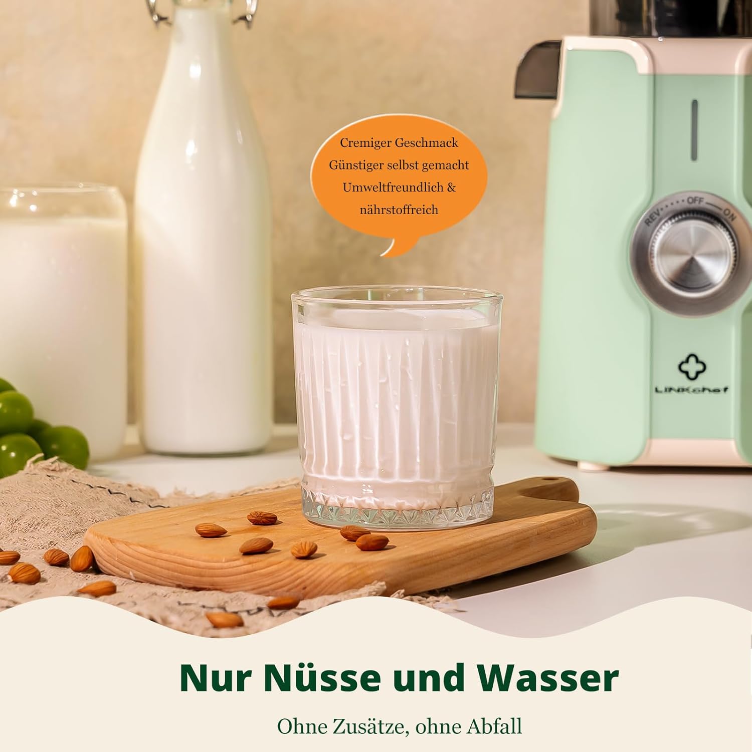 LINKChef Slow Juicer, 115 mm große Einfüllöffnung für Entsafter, Gemüse und Obst, Testsieger, Kaltentsafter 200 W, BPA-frei, leicht zu reinigen und zu montieren, hellgrün – Bild 7