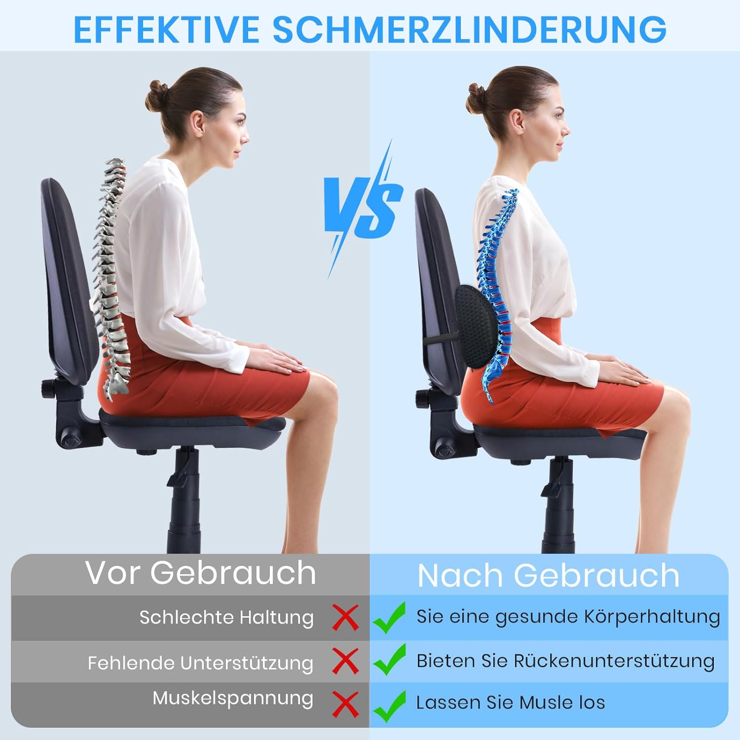 Lendenkissen-Rückenlehne, Lendenstützkissen für Bürostuhl und Autositz, Memory-Schaum-Rückenstützkissen, verstellbarer Gurt, Lendenkissen ergonomisch für Autositze, Bürostuhl – Bild 3