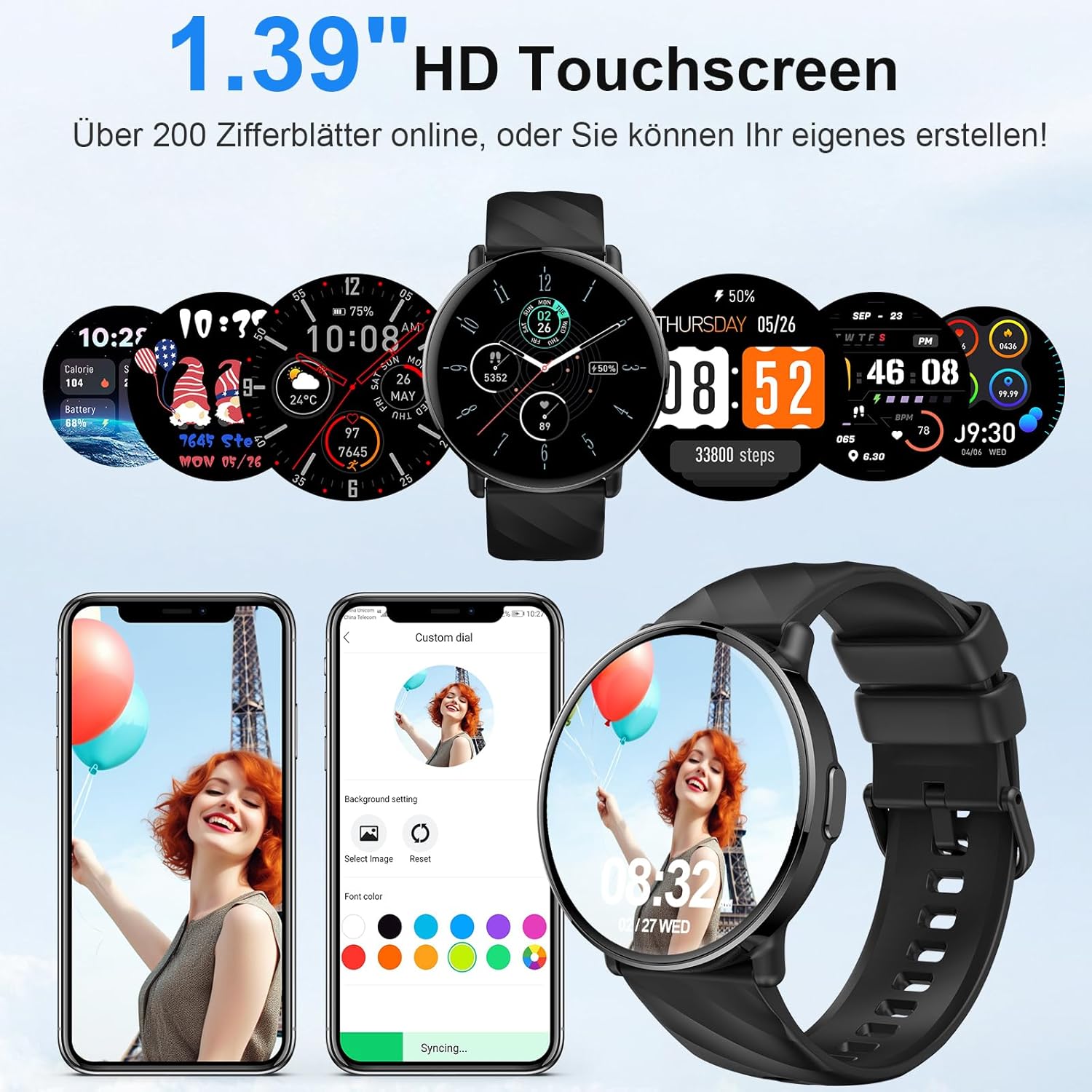 Smartwatch Damen Herren mit ChatGPT KI-Assistent, 1,39" HD Touch Fitnessuhr mit Telefonfunktion, 112+ Sportmodi Fitness Tracker Pulsmesser Schlafmonitor Schrittzähler, IP68 Sportuhr für Android iOS – Bild 6