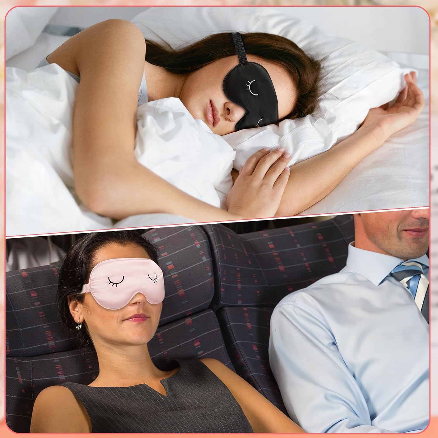 2 Stück Seide Augenmaske für Erwachsene, Schlafmaske für Damen, bequeme Schlafmaske für Damen und Herren, lichtblockierende Nachtmaske mit Aufbewahrungstasche (groß) – Bild 4