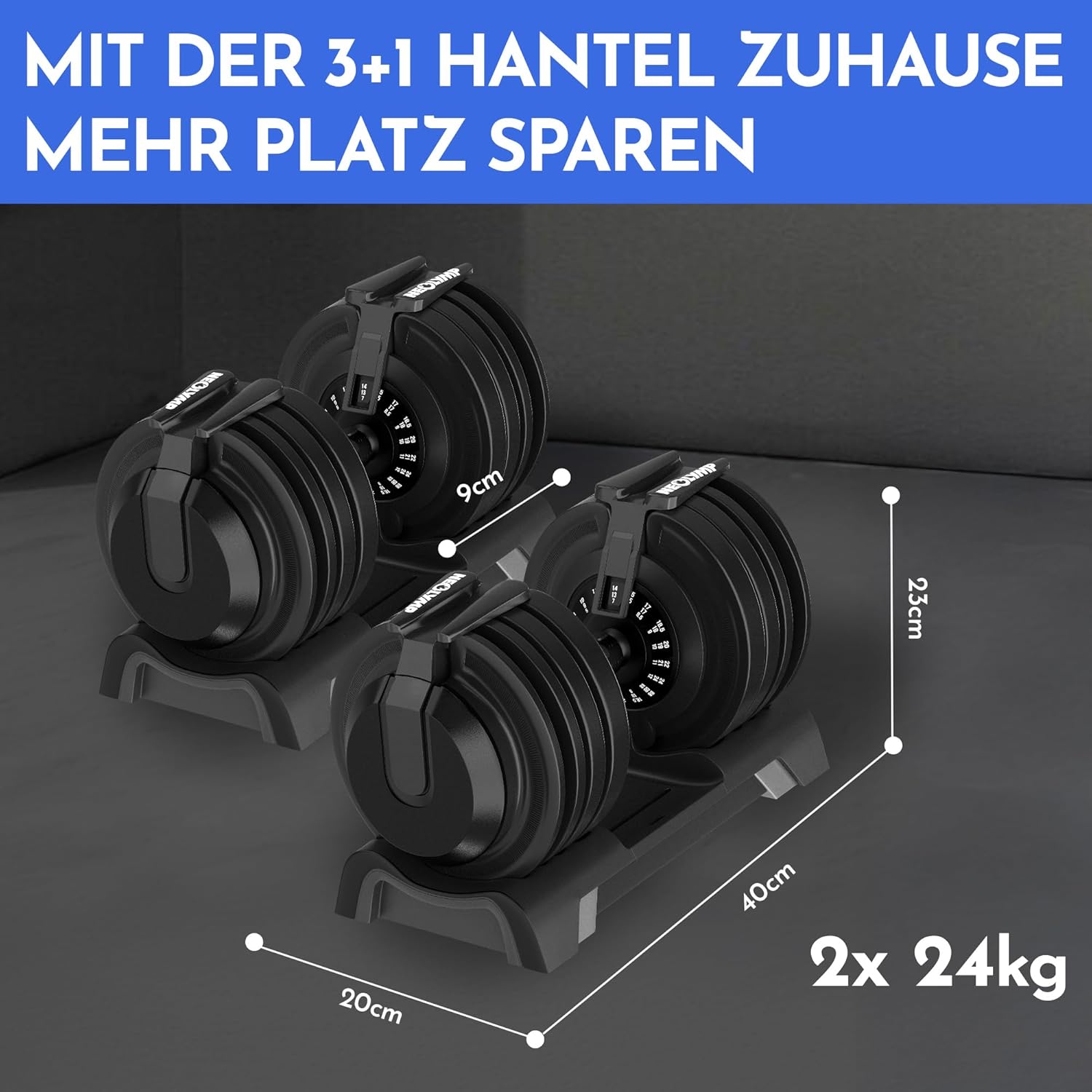 NEOLYMP Hantel verstellbar 40 kg – 12 Gewichtsstufen mit Drehgriff – Hantel ergonomisch, rutschfest und platzsparend – verstellbare Hanteln für Damen und Herren – Hanteln mit Gewichten – Bild 2