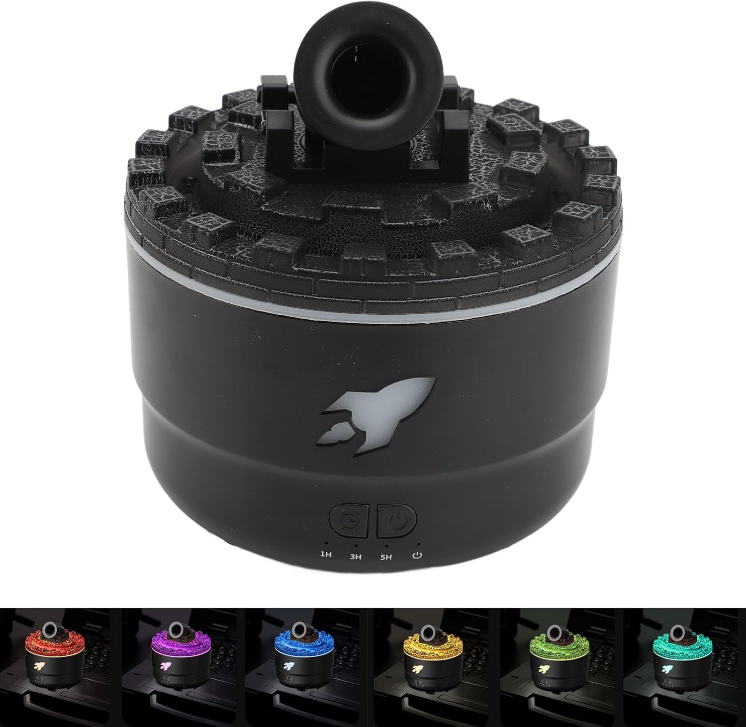 Cannon Luftbefeuchter mit Timer für Schlafzimmer, Cannon Aromatherapie Luftbefeuchter Diffusor, Aromatherapiegerät für ätherische Öle mit bunten LED-Lichtern, klein (schwarz) – Bild 7