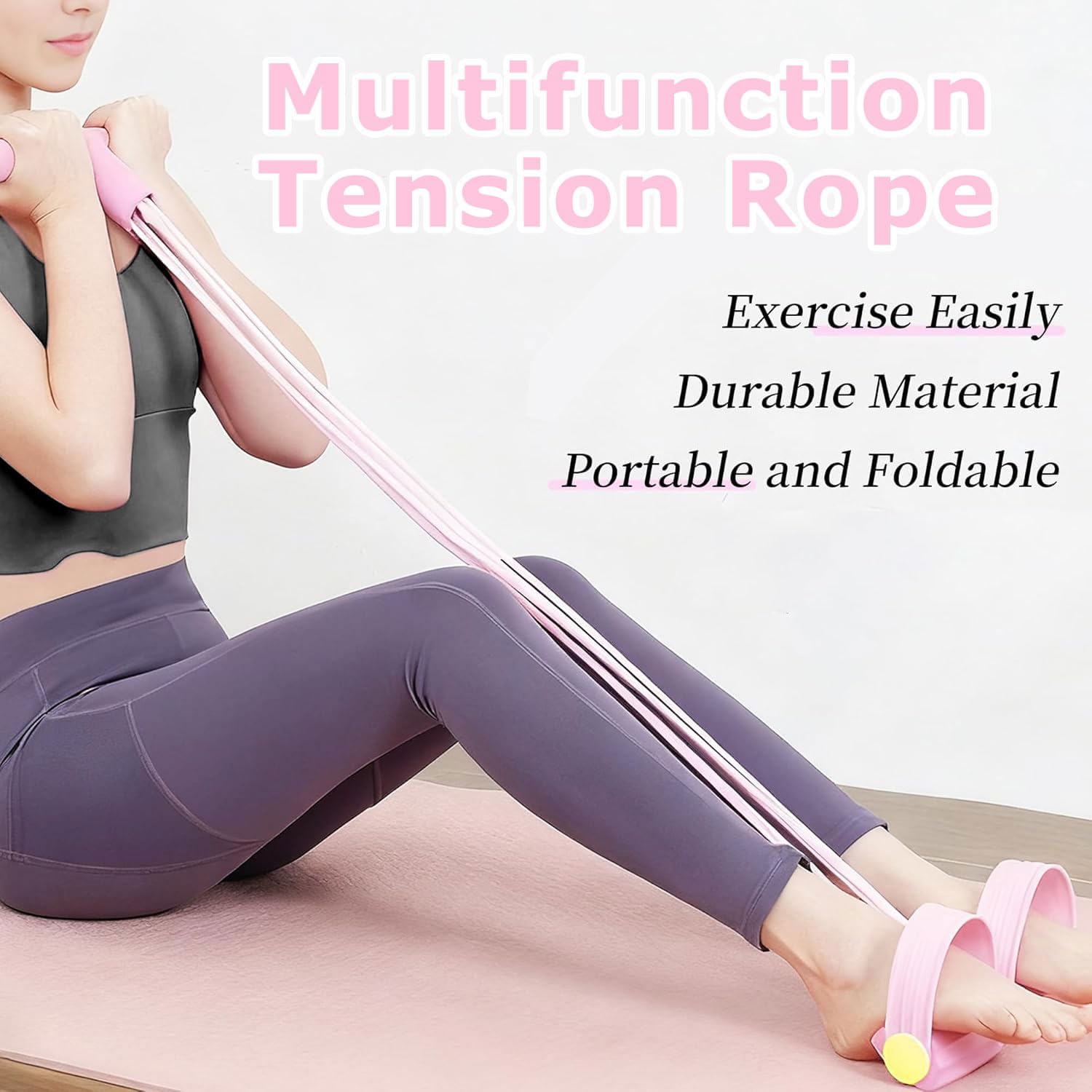 Bauchtrainer, multifunktionales Spannseil mit Rückentrainer & Fitnessbändern, Sit-Up-Trainingsgerät, 6 Röhren, elastisches Zugseil, Sportgerät Zuhause für das Training von Taille, Beinen, Bauch, Rosa – Bild 5