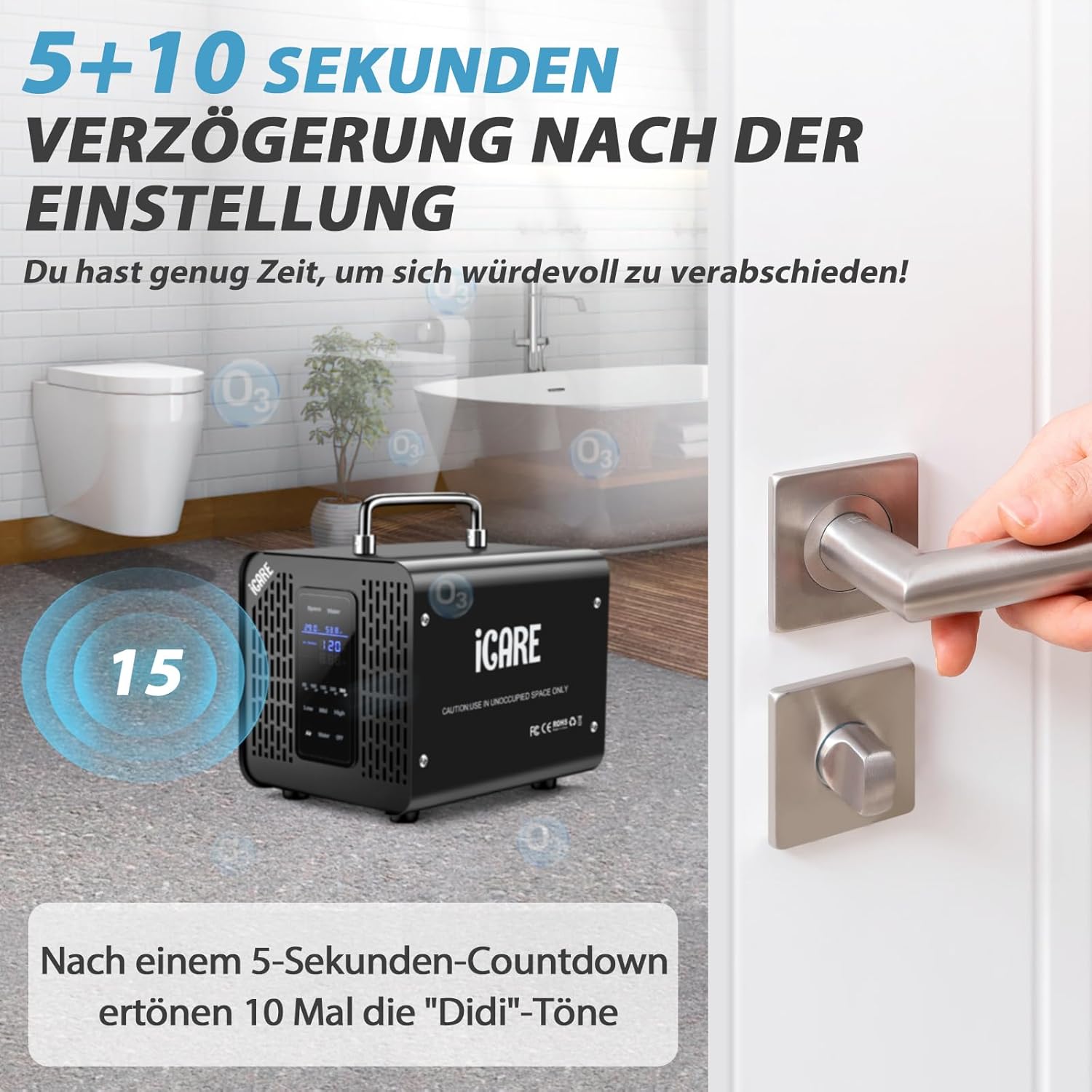 Smarter Ozongenerator 60000 mg/h mit 2 Modi, digitaler Ozongenerator für Wasser und Luft, Ozongerät mit 120-Minuten-Timer für 300㎡, Geruchskiller für Auto, Rauch, Haustiergerüche, Küchengerüche – Bild 2