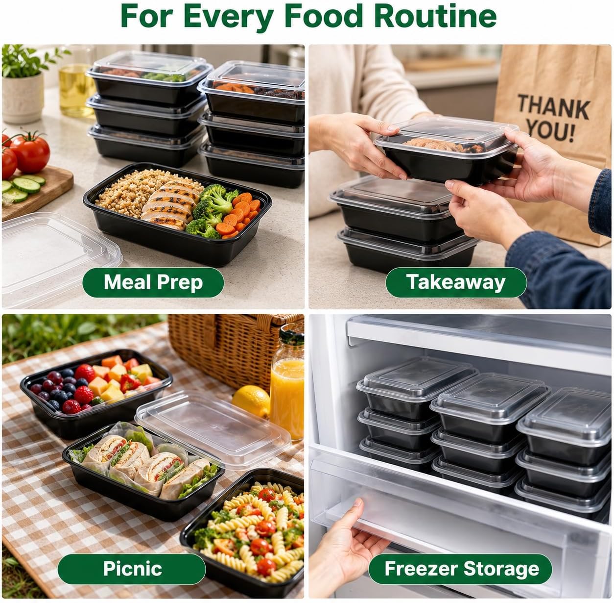 AKOLAFE 30 Stück Meal Prep Boxen, 1000 ml/35 oz Meal Prep Boxen, 1 Fach, wiederverwendbarer Meal Prep Behälter mit Deckel, luftdichte Lebensmittelbox, Kunststoff, BPA-freie Lunchbox, rechteckiger Behälter für Lebensmittel, Obst – Bild 7