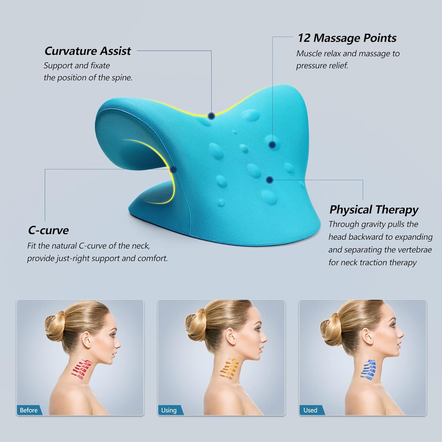 Cozyhealth Nacken- und Schulterentspanner, Nackenstrecker zur Linderung von Nackenschmerzen, Nackenstrecker, Chiropraktikkissen zur Entspannung der Halswirbelsäule, Nackenkissen (blau) – Bild 2