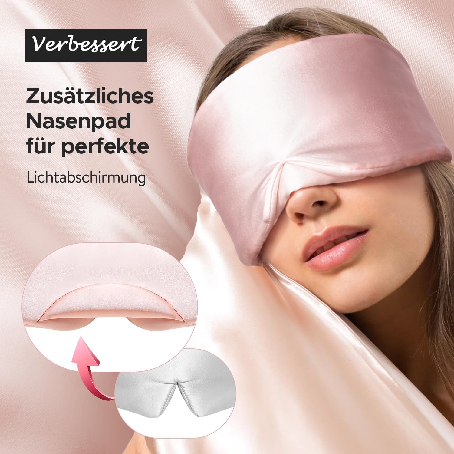 LitBear Seiden-Schlafmaske, Augenmaske für Damen und Herren, 100 % 22 Momme reine Maulbeerseide, Gesichtsverstellbar, gepolsterte Seiden-Augenbinde mit verstellbarem Kopfband zum Schlafen – Bild 3