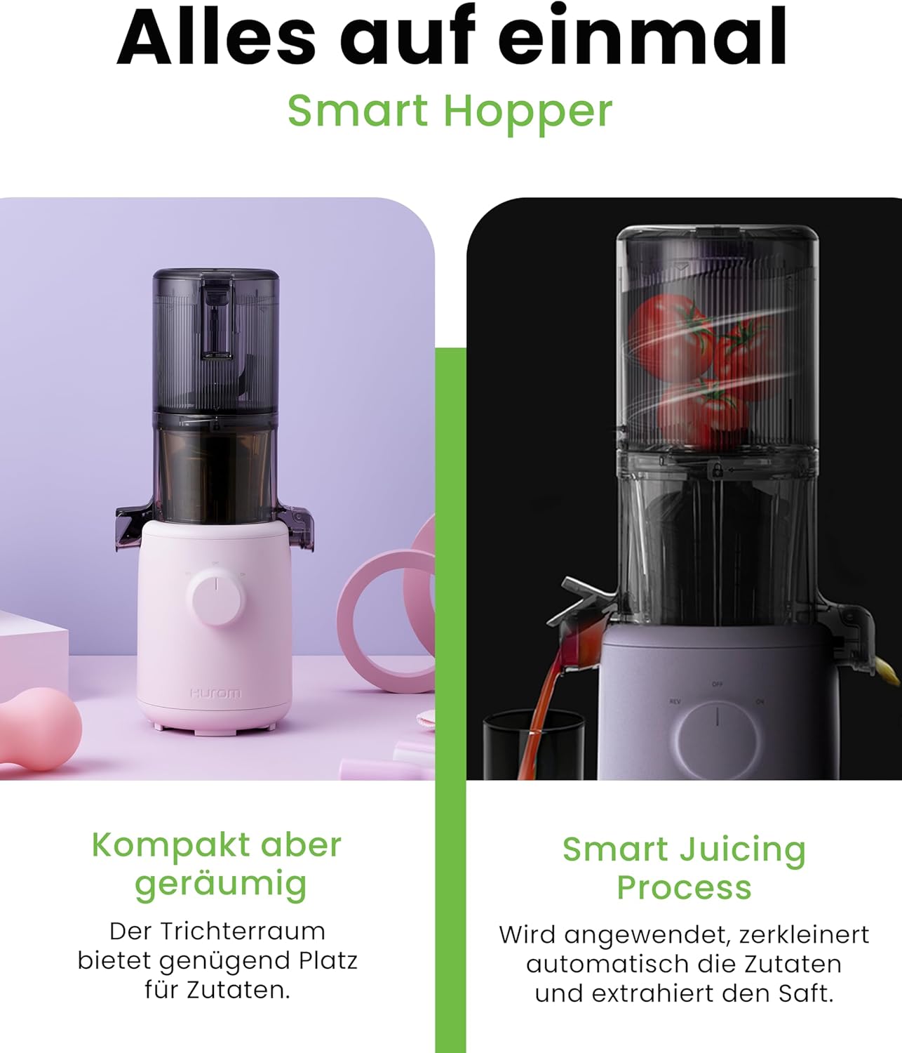 Hurom Slow Juicer H310 Entsafter für Gemüse und Obst, leicht zu reinigen und leiser Motor, elektrischer Entsafter mit Siebfilter, 100 Watt, BPA-frei, schlankes Design, 220 ml, Lavendel – Bild 5