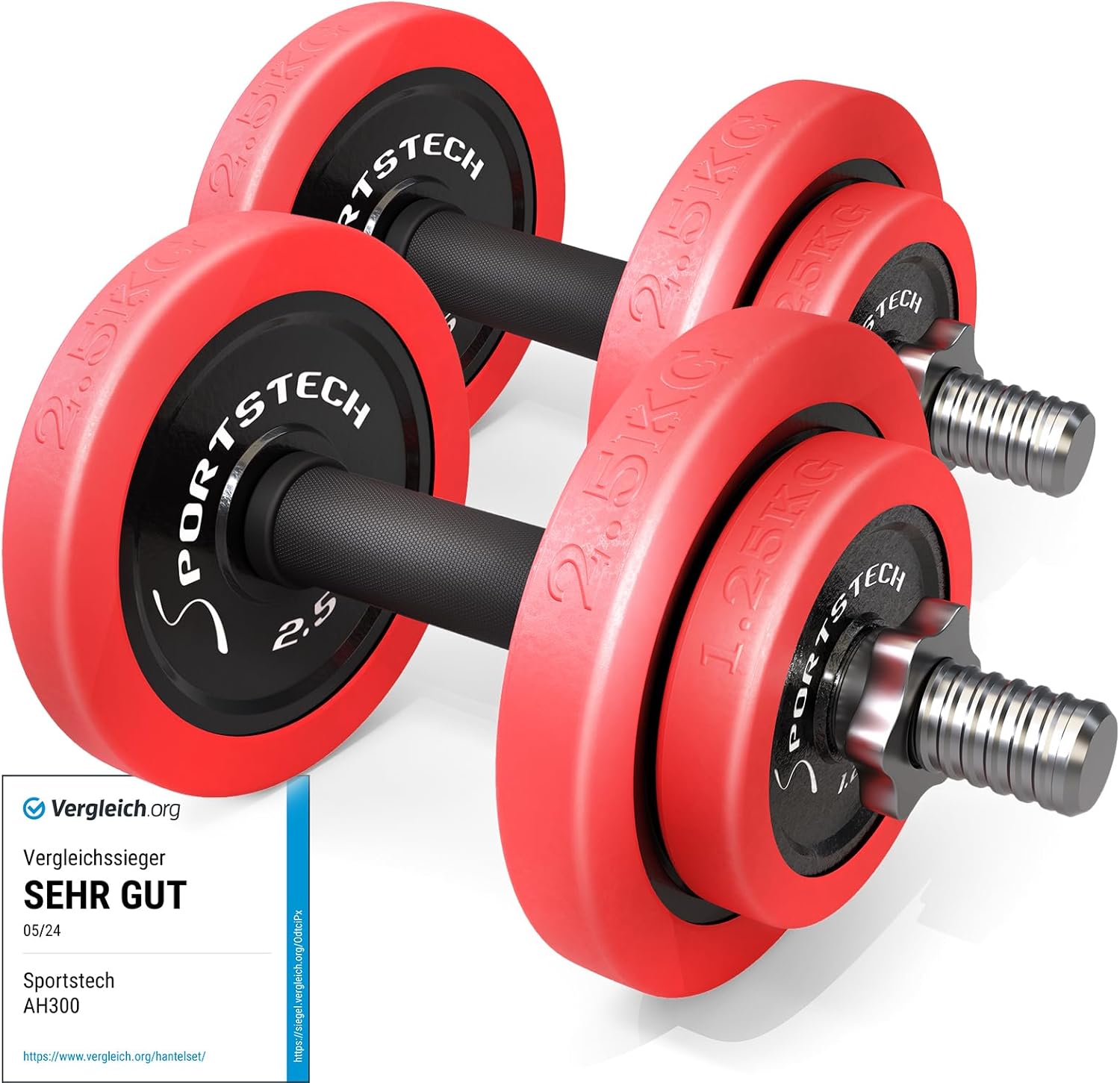 Sportstech 2-in-1 Hantelset mit Silikonhülle, deutsche Qualitätsmarke, Hanteln und Langhantel in einem, Hanteln mit 20 kg / 30 kg aus Gusseisen, effektives Fitness-Krafttraining, AH300,