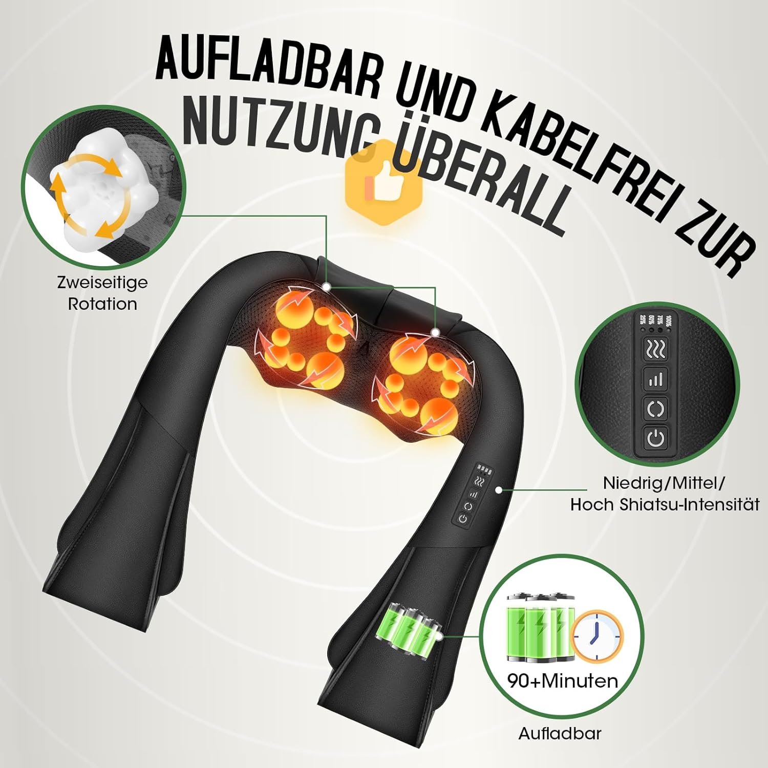 AERLANG 2026 Kabelloses Nackenmassagegerät mit Wärme, Shiatsu-Massagegerät 3D-Tiefenmassage, geeignet zum Massieren von Nacken, Schultern, Rücken usw., bestes Geschenk – Bild 2