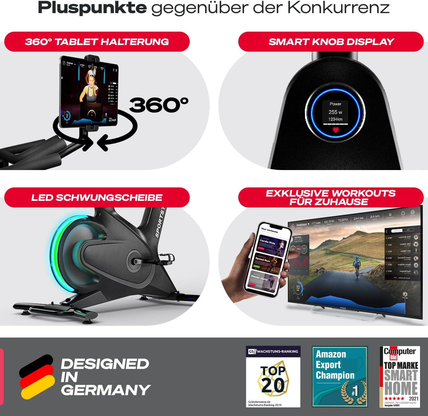 Sportstech sBike Lite Premium Speedbike, Indoor Cycling Bike mit 16,5 kg Schwungrad, Magnetbremse & Wattanzeige, Heimtrainer Fahrrad, App-kompatibel (Zwift&Kinomap), LED-Pulsanzeige, bis 150 kg – Bild 5