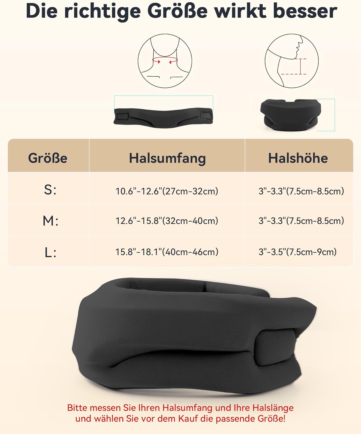 Nackenstütze bei Nackenschmerzen, weiche & verstellbare Nackenstütze zum Schlafen, Nackenstütze zur Unterstützung der Halswirbelsäule, Druckentlastung, für Damen und Herren (Schwarz, M) – Bild 4