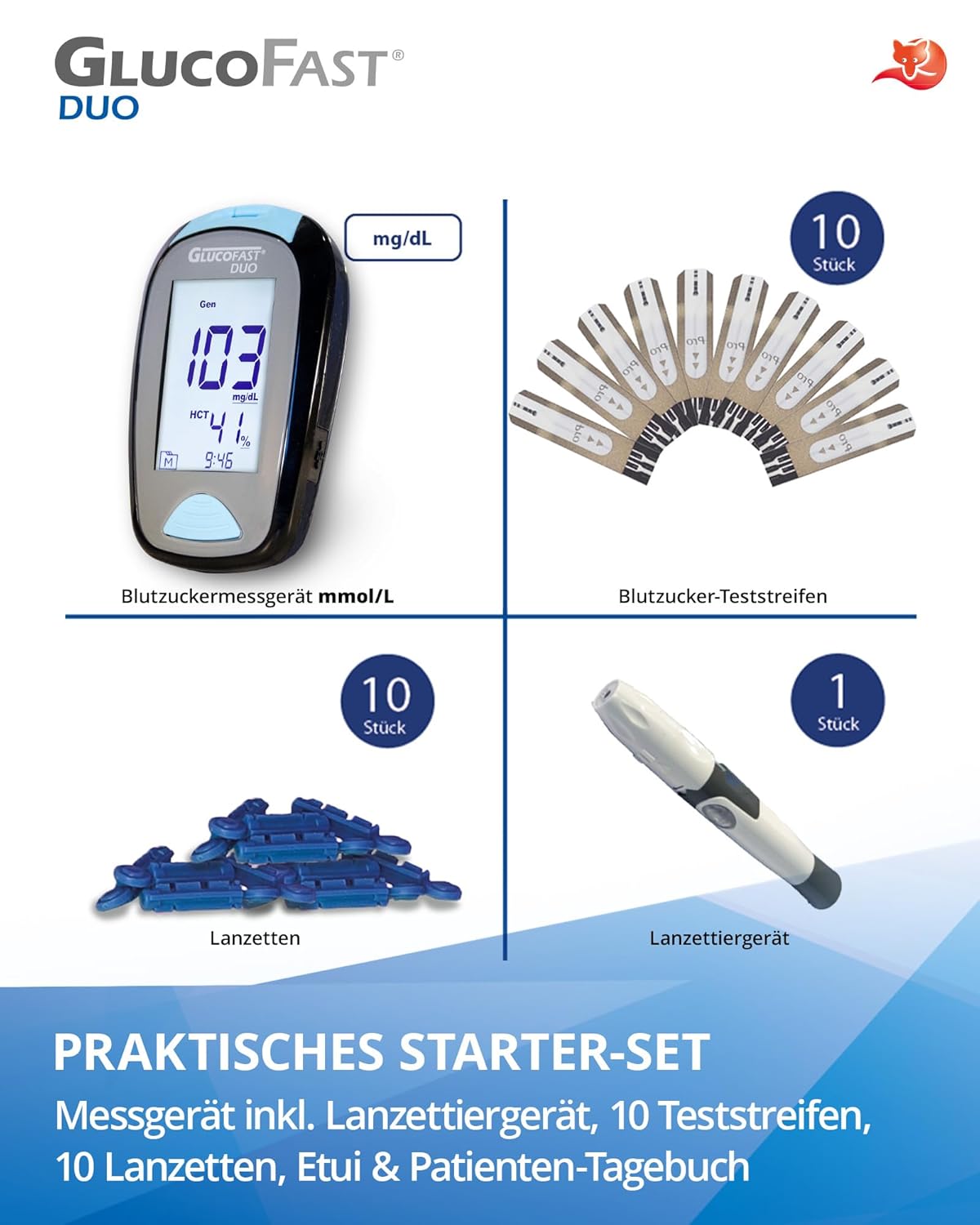 Duo-Blutzuckermessgerät-Starterkit – inklusive 10 Teststreifen und Lanzetten | Diabetes-Messgerät zur Mg/DL-Messung | Präzise und einfach zu bedienen – Bild 5