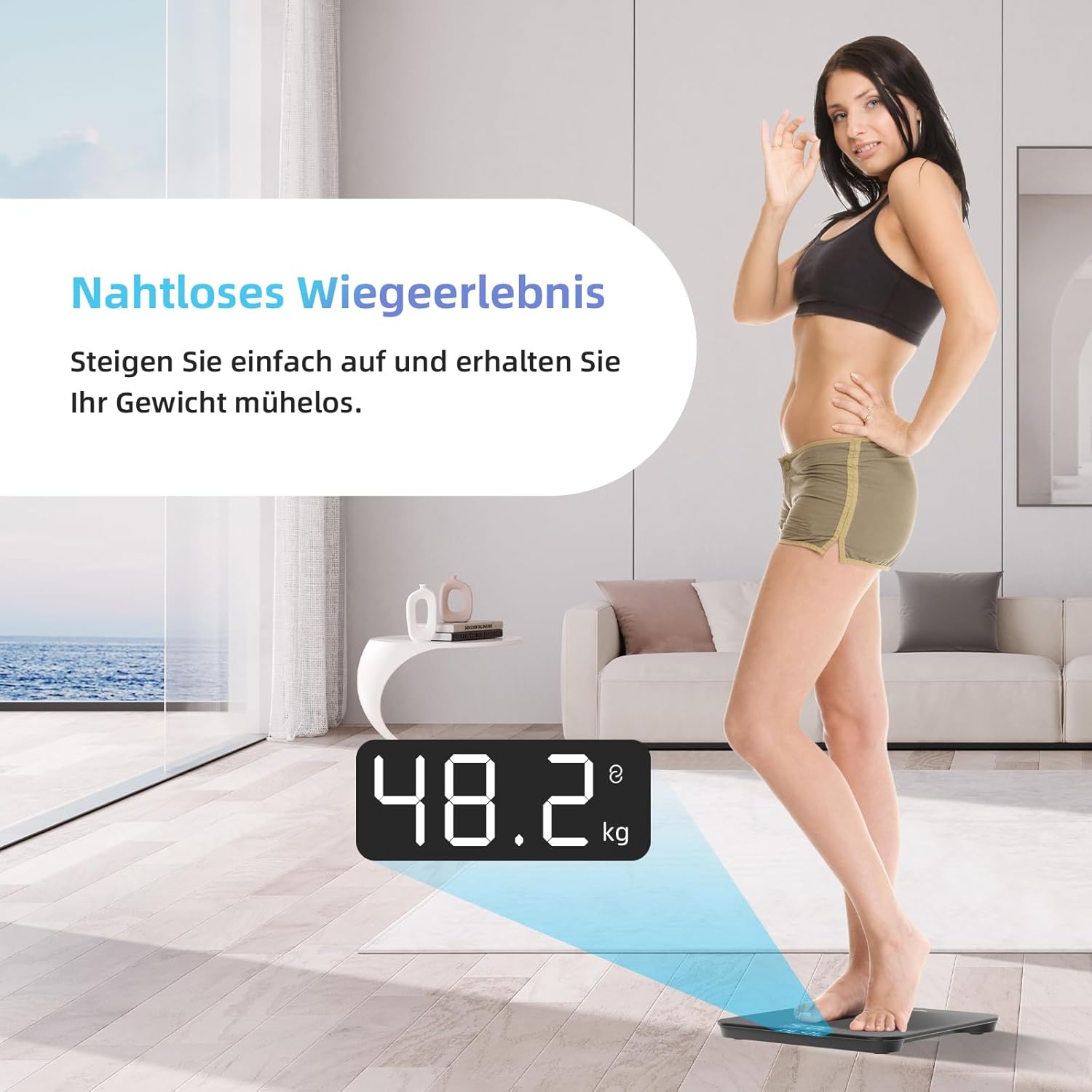 Personenwaage von Healthkeep – Digitale Körperwaage mit hochpräzisen Sensoren, Tragkraft bis 180 kg, Digitalwaage mit klarem LED-Display, Personenwaage aus kompaktem Hartglas 26 x 26 cm, Schwarz – Bild 5