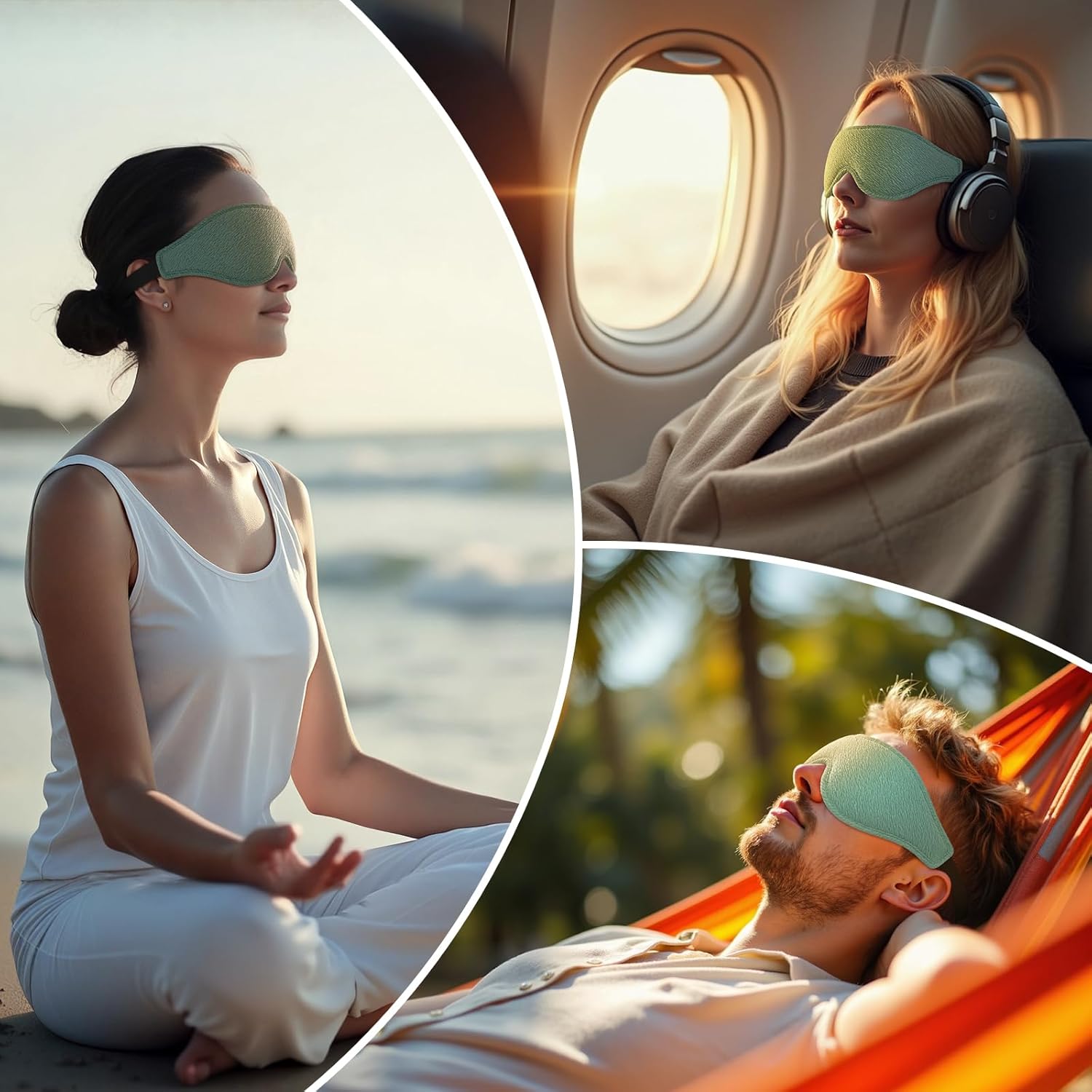 Trilancer Innovative Schlafmaske für Männer und Frauen, 99,99 % Licht, 3D-Blockierung, ergonomische Augenmaske für Seitenschläfer, Nickerchen, Meditation, Reisen und Schlafzimmer, mit Ohrstöpseln (Seegrün) – Bild 6