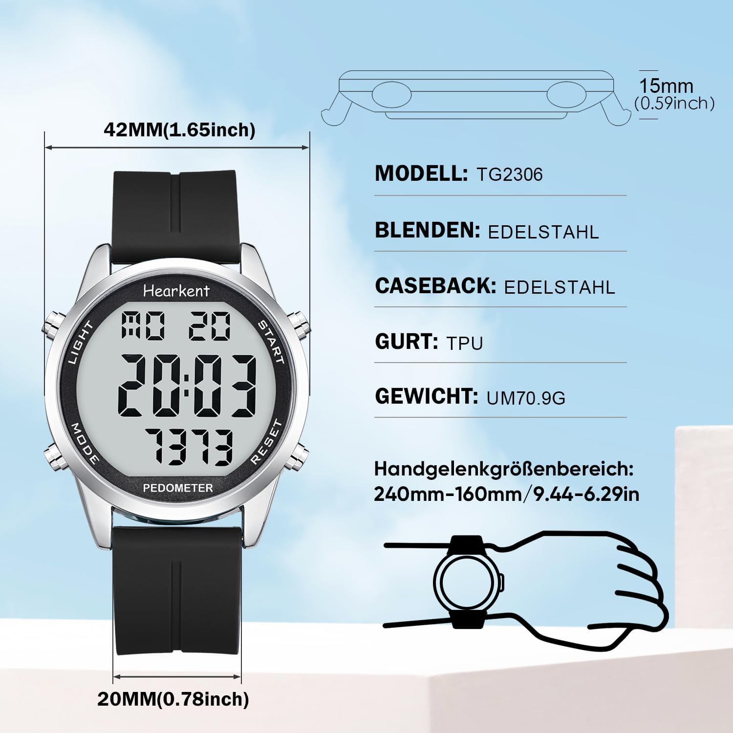 Schrittzähler Uhr Herren Ohne App und Handy,Großen Ziffern Digitaluhr,30M Wasserdicht,Fitness Tracker Fitnessuhr mit Schrittzähler Kalorienzähler – Bild 6