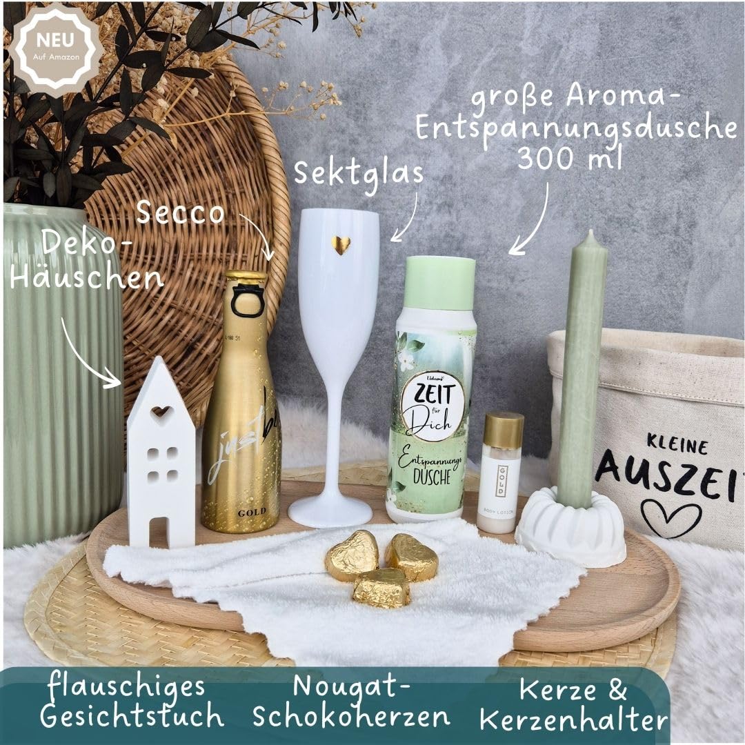 Geschenkkorb Damen mit Aromapflege Duschbad Geschenkset Wellness Kleine Auszeit im Baumwollkorb als Geschenk Freundin Entspannungsgeschenk Frauen Geburtstagsgeschenk Frau – Bild 3