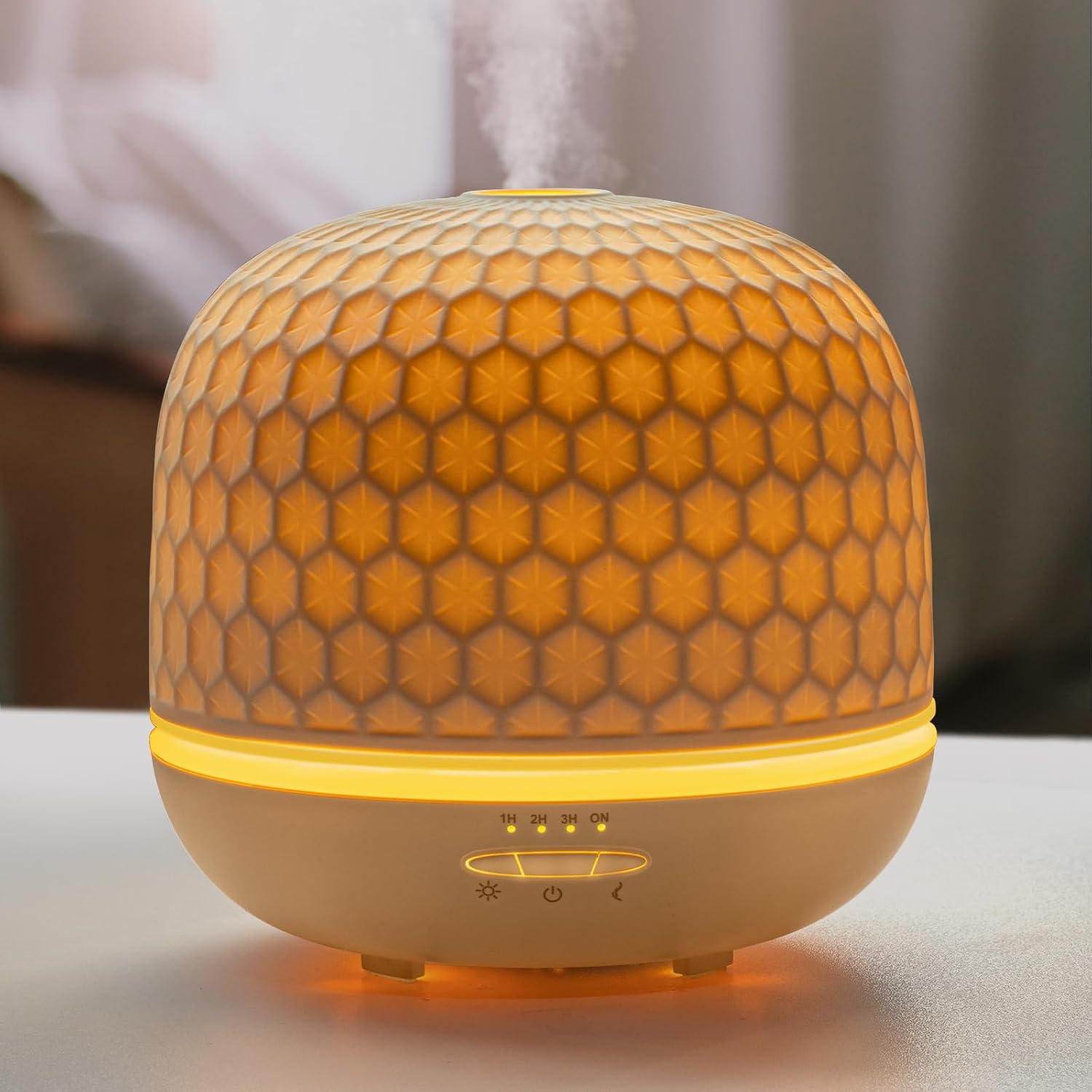 Aroma-Diffusor – 500 ml Keramik-Premium-Ultraschall-Luftbefeuchter-Diffusor für ätherische Öle, Timer-Einstellung und orangefarbenes Nachtlicht, BPA-freier Diffusor für Schlafzimmer, Wohnzimmer, Büro, Yoga (Textur)