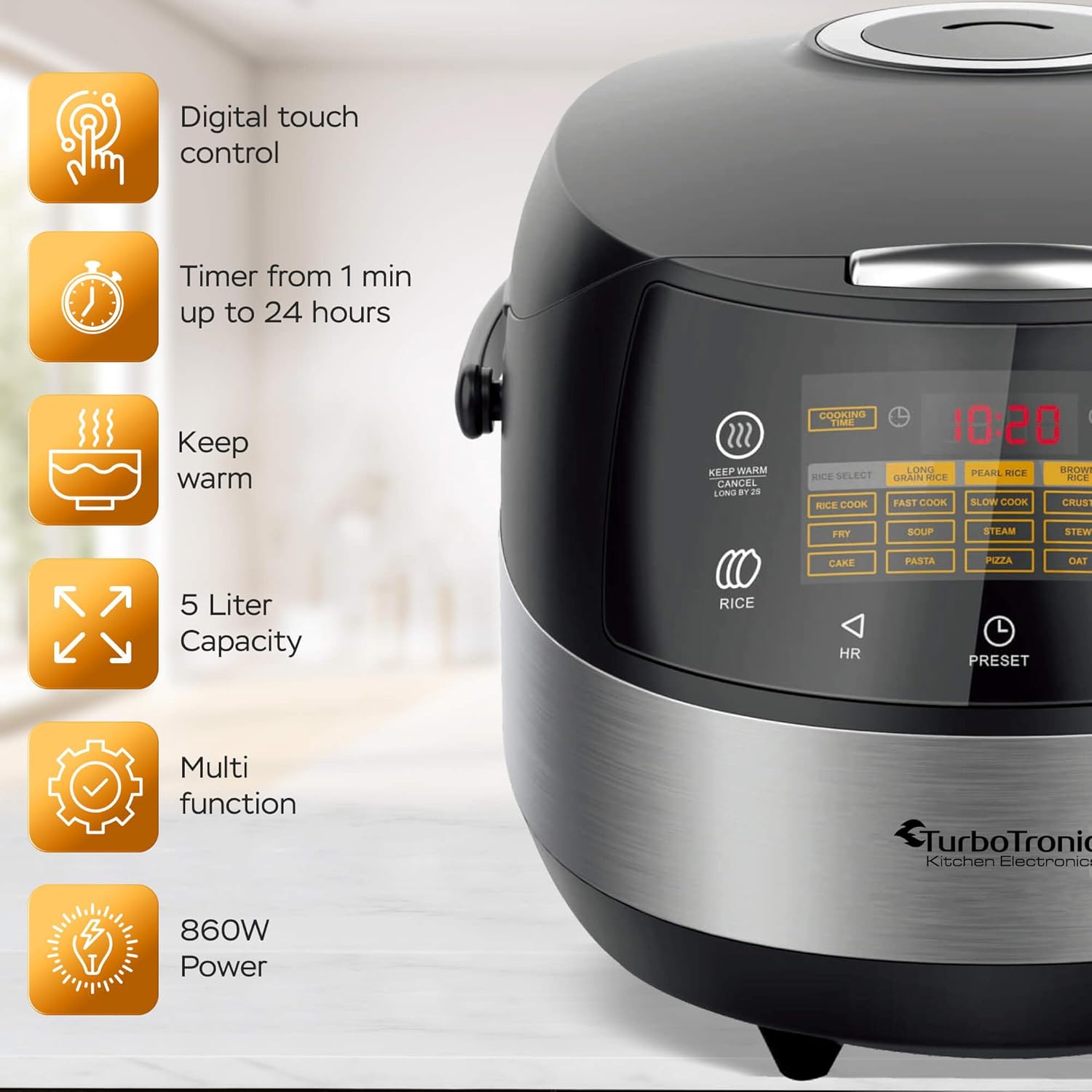 TurboTronic TT-DMC22 Multikocher, 5 l Fassungsvermögen, 15 Programme, 860 W elektrischer Schon- und Dampfgarer & Reiskocher, automatische Warmhaltefunktion, Multivarka, digitale Kochmaschine – Bild 8