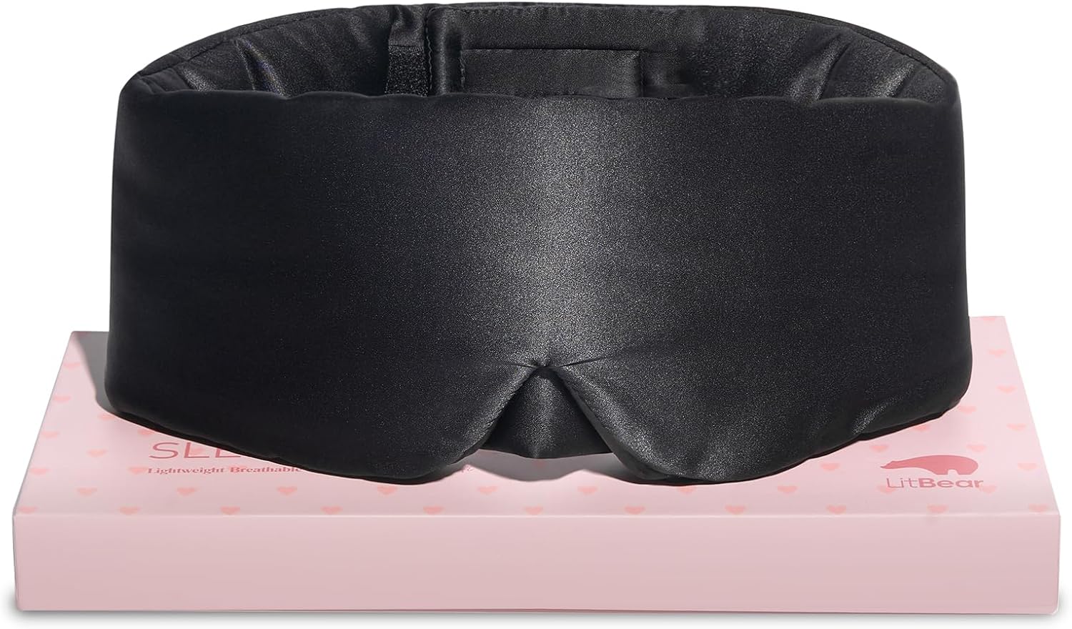 LitBear Seiden-Schlafmaske für Seitenschläfer, Augenmaske für Damen und Herren, 100 % 22 Momme reine Maulbeerseide, gesichtsverstellbare, gepolsterte Seiden-Augenbinde mit verstellbarem Kopfband (schwarz)