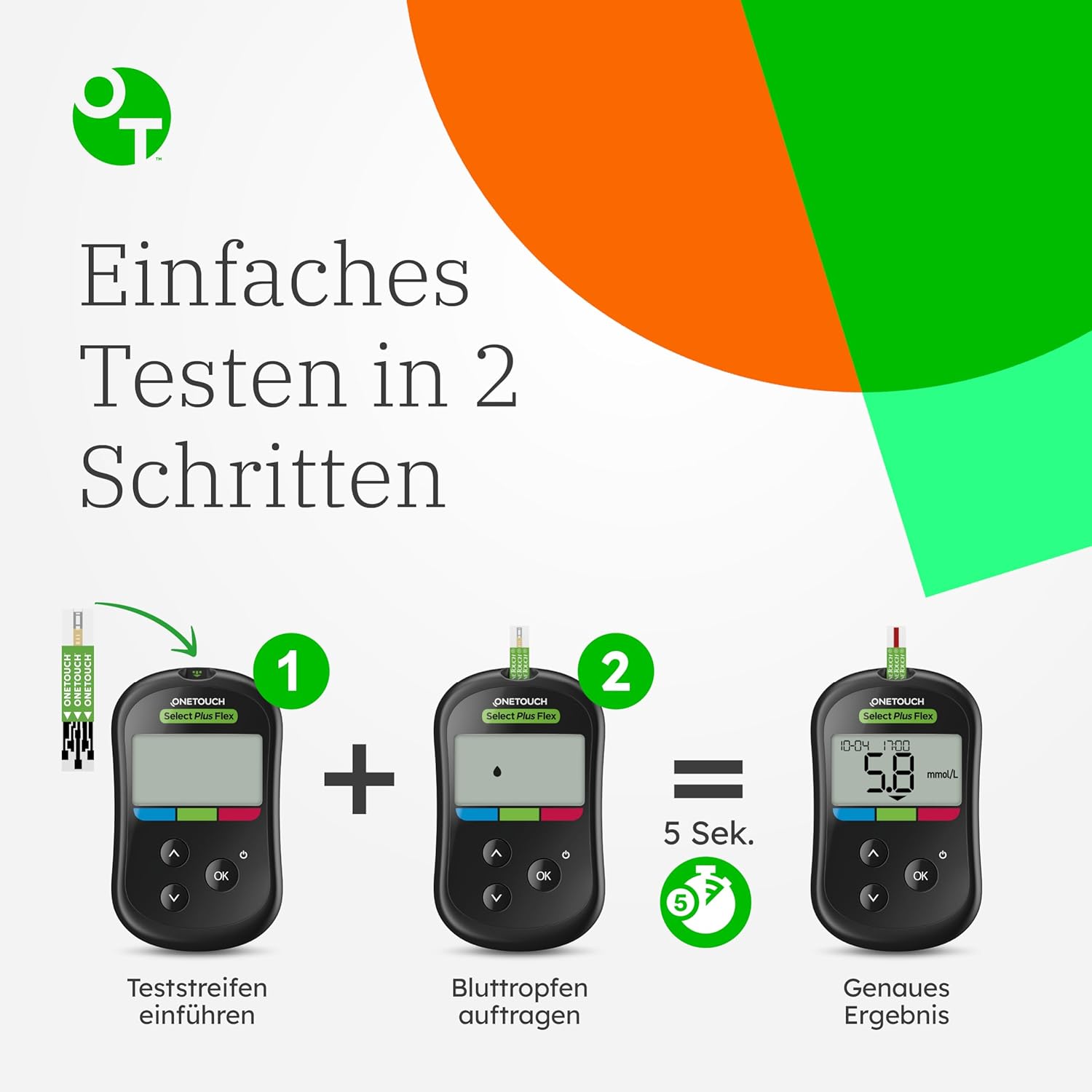 OneTouch Select Plus Flex Blutzuckermessgerät (mmol/L) | 1 Meter, 10 Teststreifen, 1 Stechhilfe, 10 Lanzetten und 1 Etui – Bild 3
