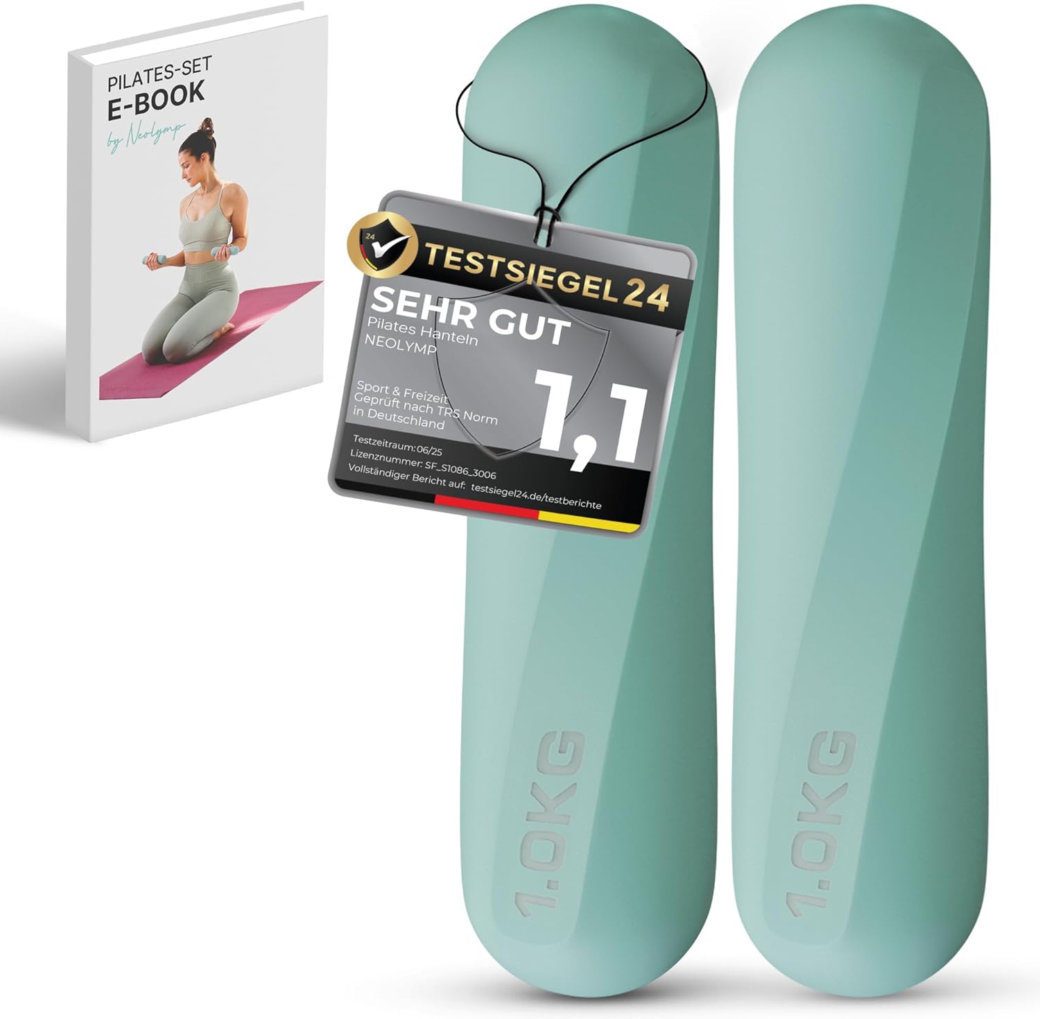 NEOLYMP Pilates-Hanteln 1 kg – rutschfestes Silikon-Hantel-Set – ergonomische Hanteln 2er-Set für Pilates, Yoga & Heimtraining – kleine Hanteln für Frauen