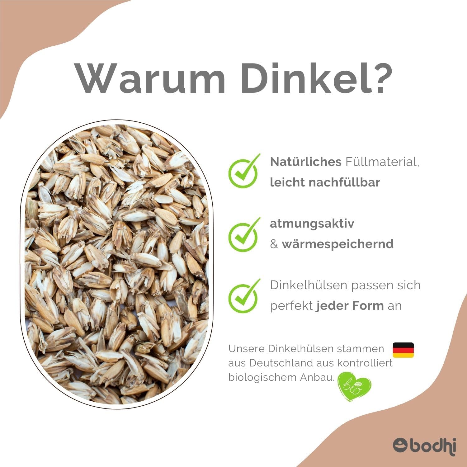 Bodhi Zafu Eco Meditationskissen, klassisches traditionelles Yogakissen rund mit Dehnfalten, Bezug aus 100 % Bio-Baumwolle, hohes Yoga-Sitzkissen mit Bio-Dinkelfüllung, Sitzhöhe 19 cm – Bild 6
