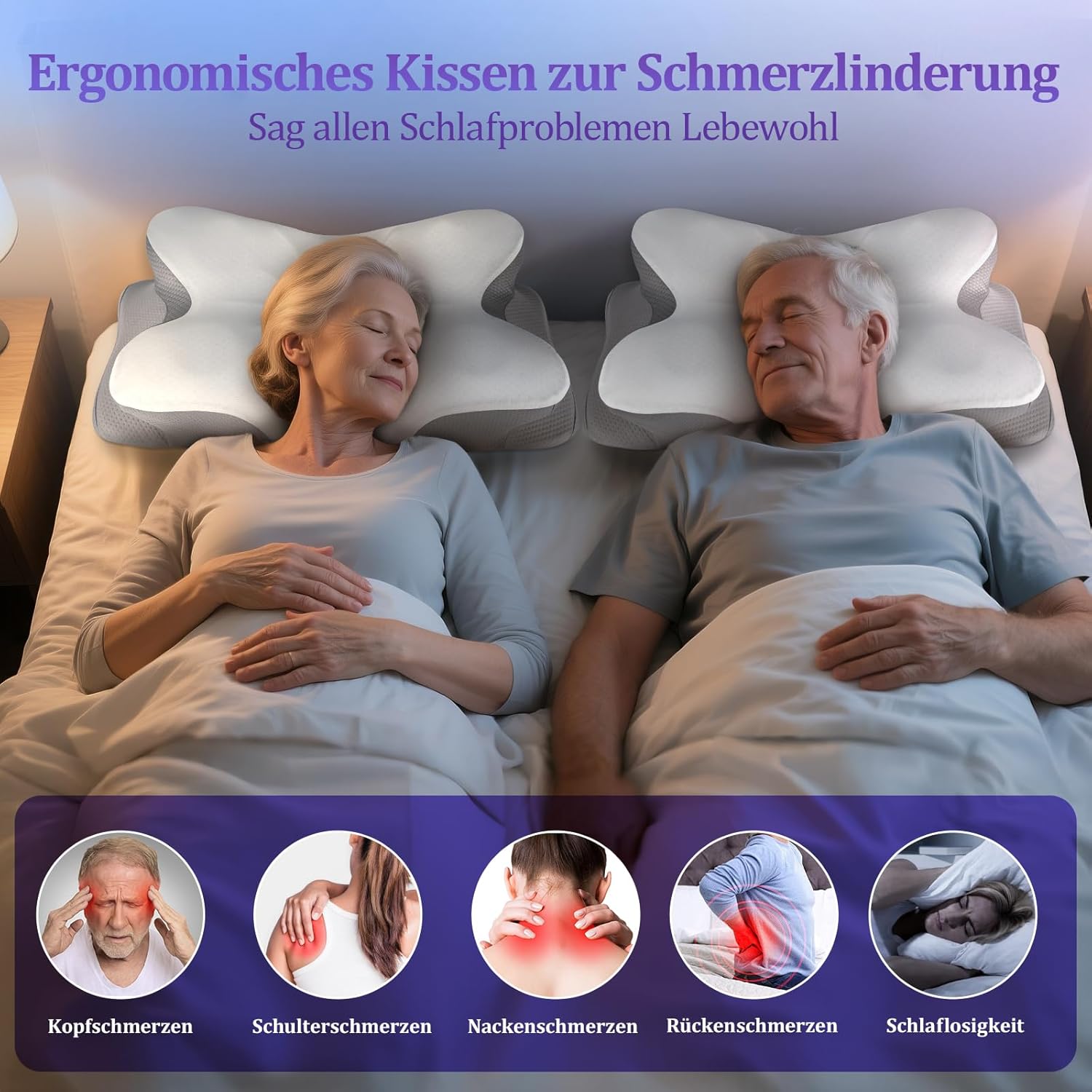Nackenkissen – Memory-Schaum-Kissen – stabile Nackenstütze, Schlafkissen, Kissen zum Schlafen – ergonomisches Seitenschläferkissen – Nackenstützkissen für Seiten-, Rücken- und Bauchschläfer – Bild 2