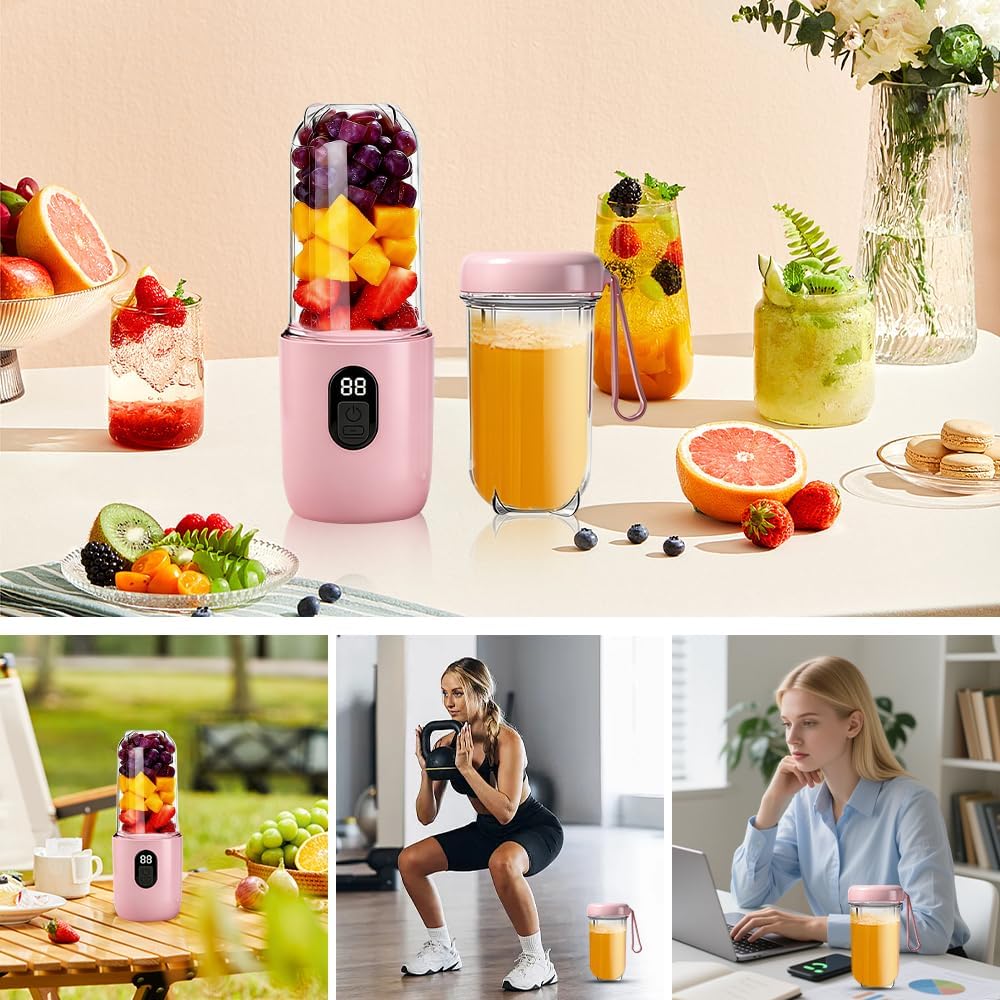 500 ml tragbarer Mixer, Smoothie-Maker mit Reisedeckel, Standmixer, Mixer, elektrischer Mini-Mixer für jede Art von Shake und Smoothie, zerkleinert Eis und Obst – Bild 6