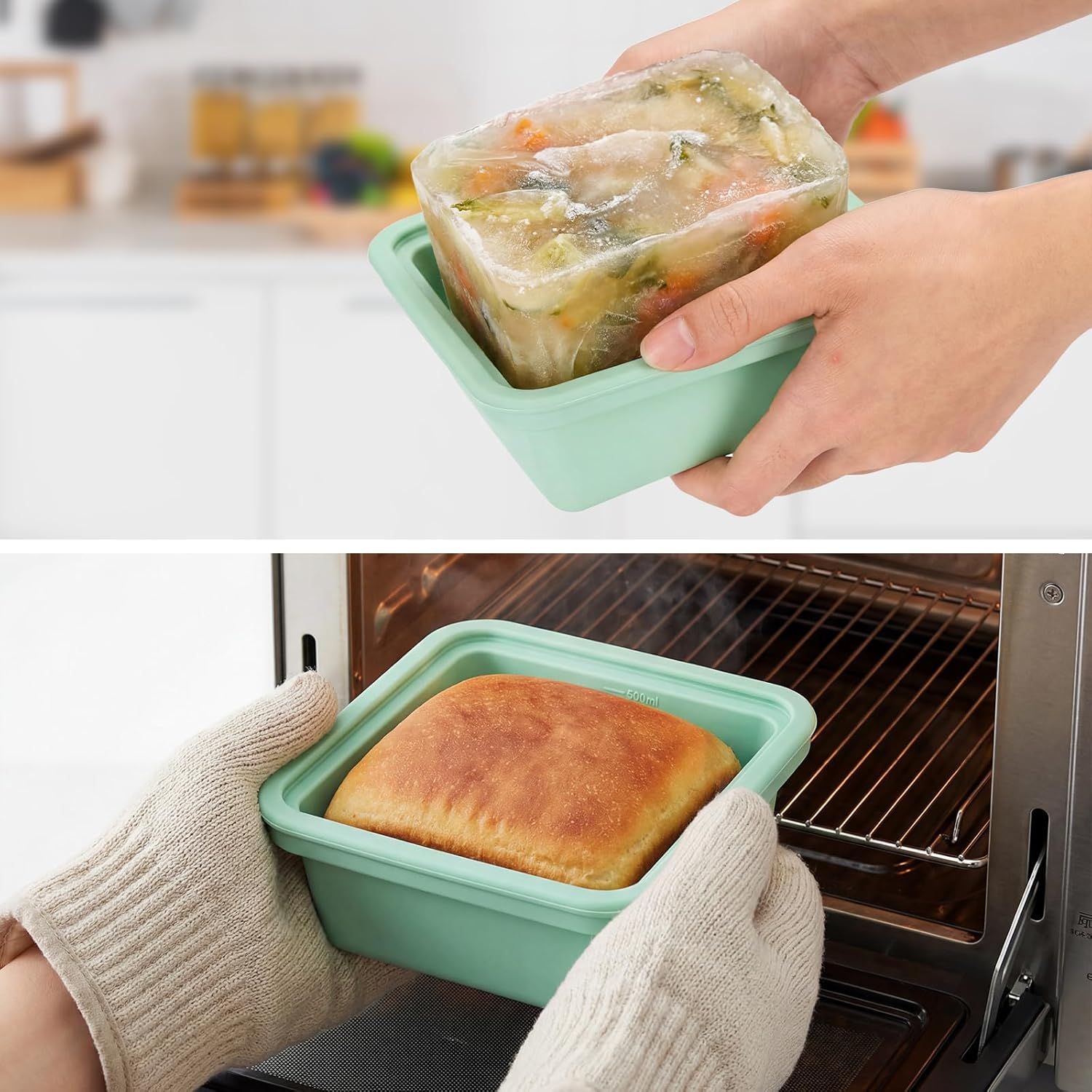 4 Stück extra große Silikon-Gefriertabletts, 2 Tassen Suppen-Gefrierschrank-Eiswürfelschalen mit Deckel, BPA-freie Lebensmittel, Suppen-Gefrierbehälter, stapelbar für Brühe, Soße, Eis, Essenszubereitung (500 ml) – Bild 8