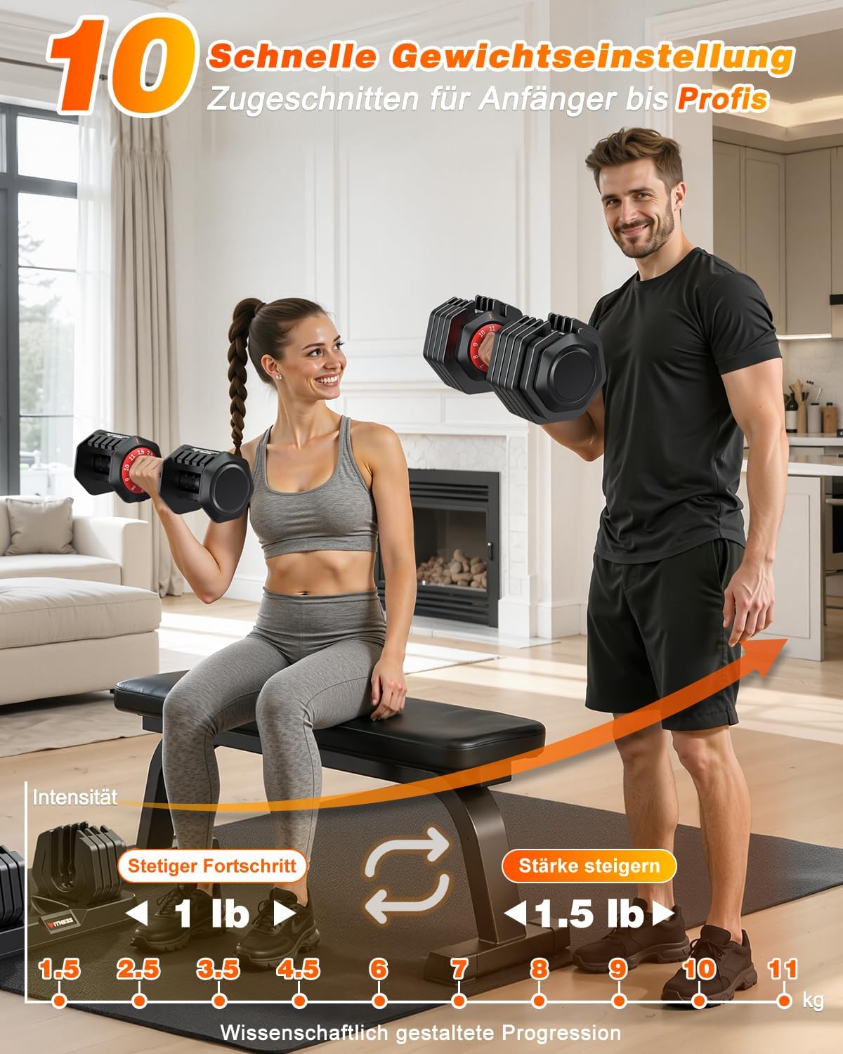 Rendpas verstellbares Hantelset | 5 & 10 Gewichtsstufen | 2–24,5 kg verstellbare Hanteln | Platzsparend für das Heim-Fitnessstudio – Bild 3