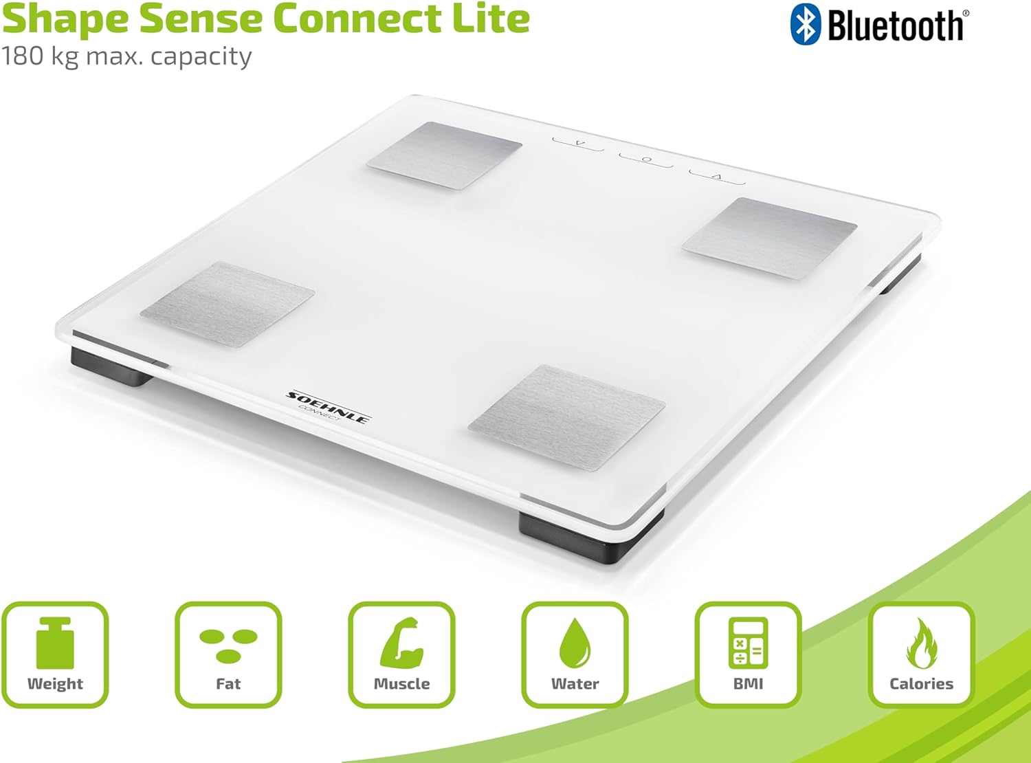 Soehnle Shape Sense Connect Lite Körperanalysewaage mit App-Anbindung, Körperanalyse Gewicht, Fett-, Wasser- und Muskelanteil, Körperfettwaage mit LED-Anzeige, weiß – Bild 4