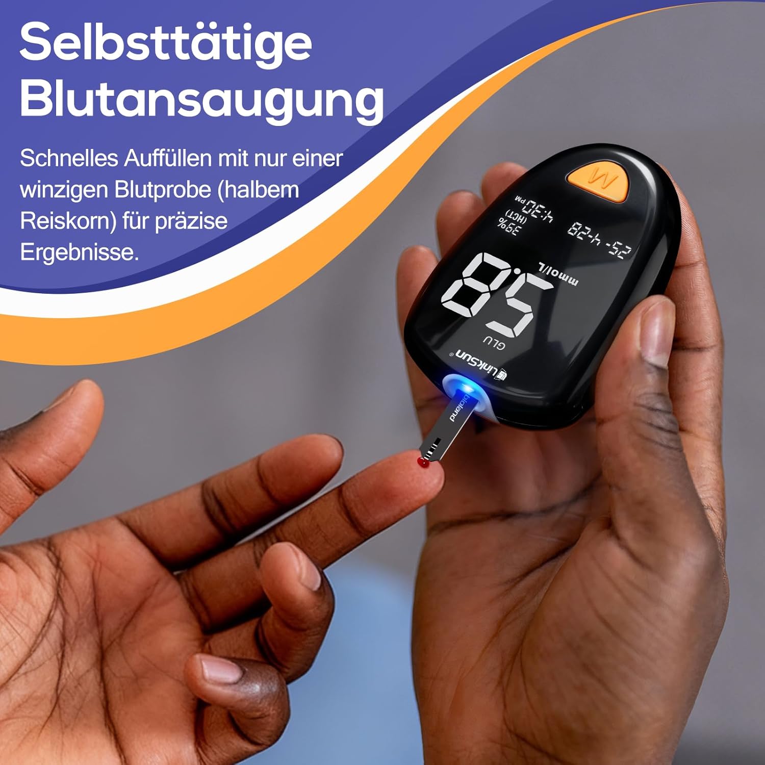 Blutzuckermessgerät & Ketonmessgerät-Set 2-in-1, M26-K Blutzuckermessgerät-Set mit 25 Blutzucker-Teststreifen, 10 Keton-Teststreifen, 35 Sicherheitslanzetten, Kontrolllösung, ohne Codierung – Bild 7