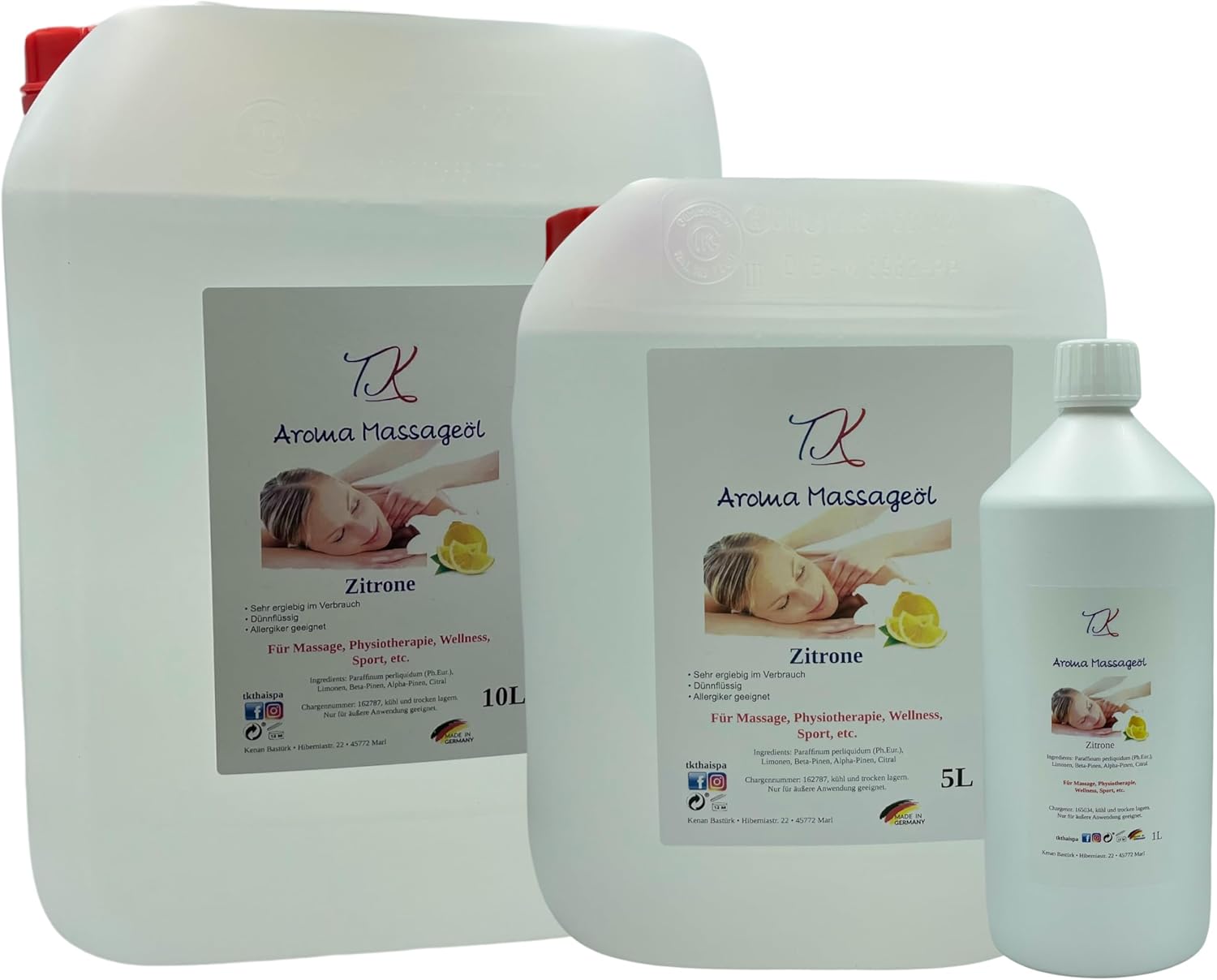 Aroma-Massageöl-Set-9 (2 x 500 ml) für Massage, Physiotherapie, Wellness, Sport etc. in pharmazeutischer Qualität (1000 ml, Jasmin & Zitrone) – Bild 9