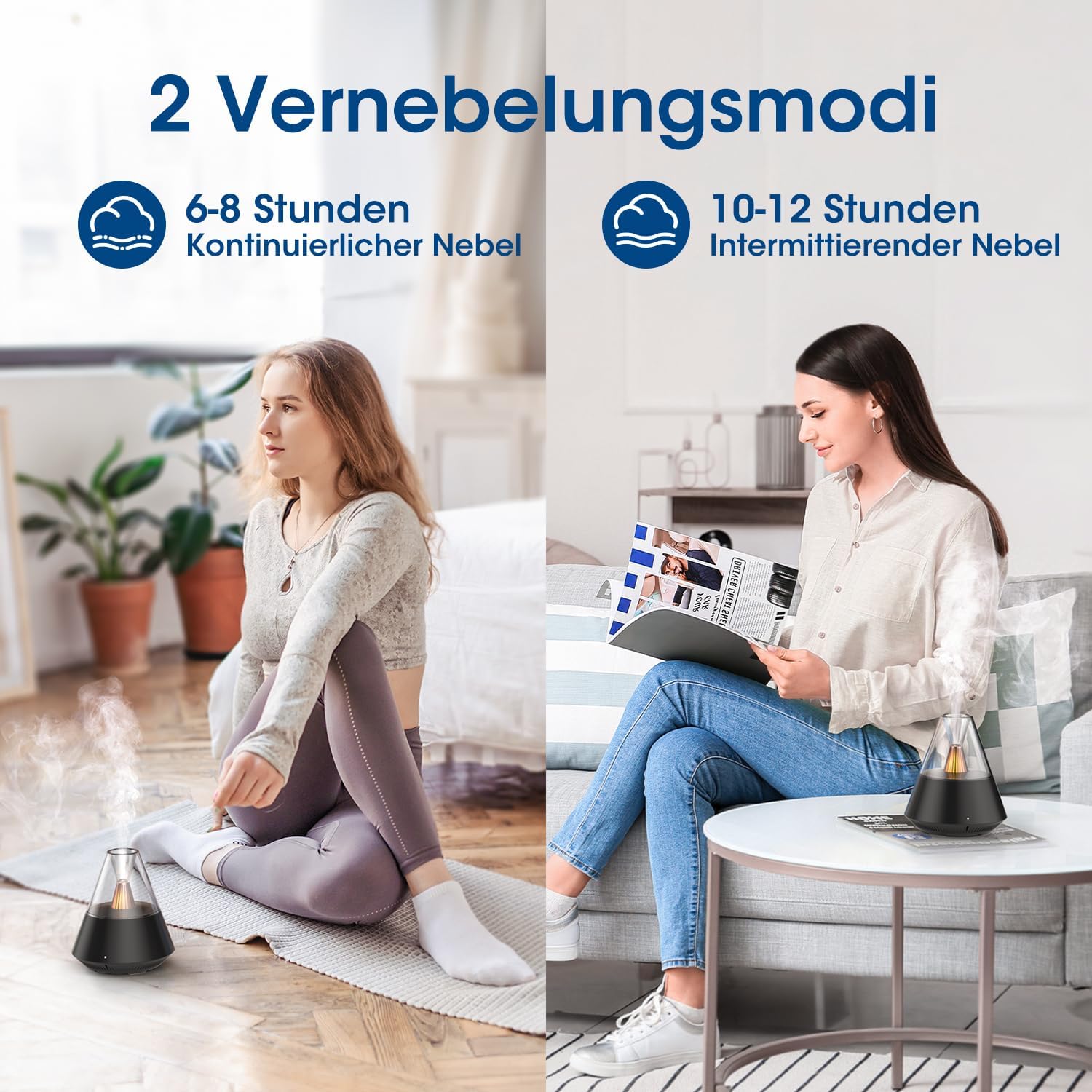 Diffusor für ätherische Öle, Diffusor mit Kerzenlicht, moderne Aroma-Duftlampe im Vulkan-Design, 150 ml Ultraschall-Luftbefeuchter mit Fernbedienung, 12-24H automatische Abschaltung, schwarz – Bild 4