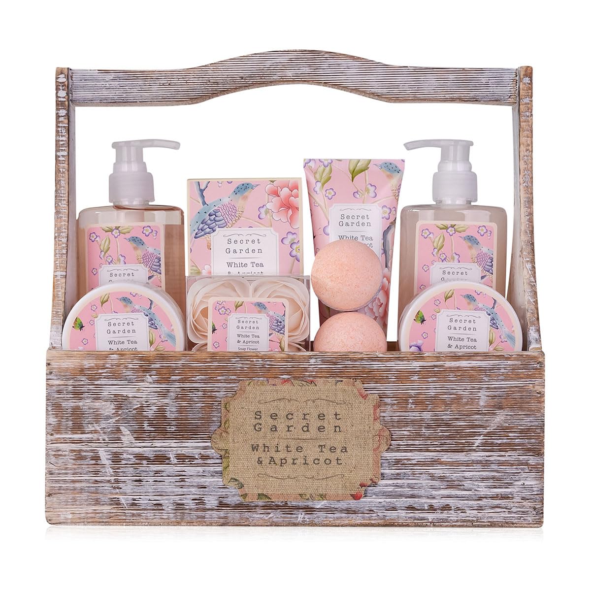 Accentra Secret Garden Bade- und Dusch-Geschenkset mit weißem Tee- und Aprikosenduft – 8-teiliges Geschenkset