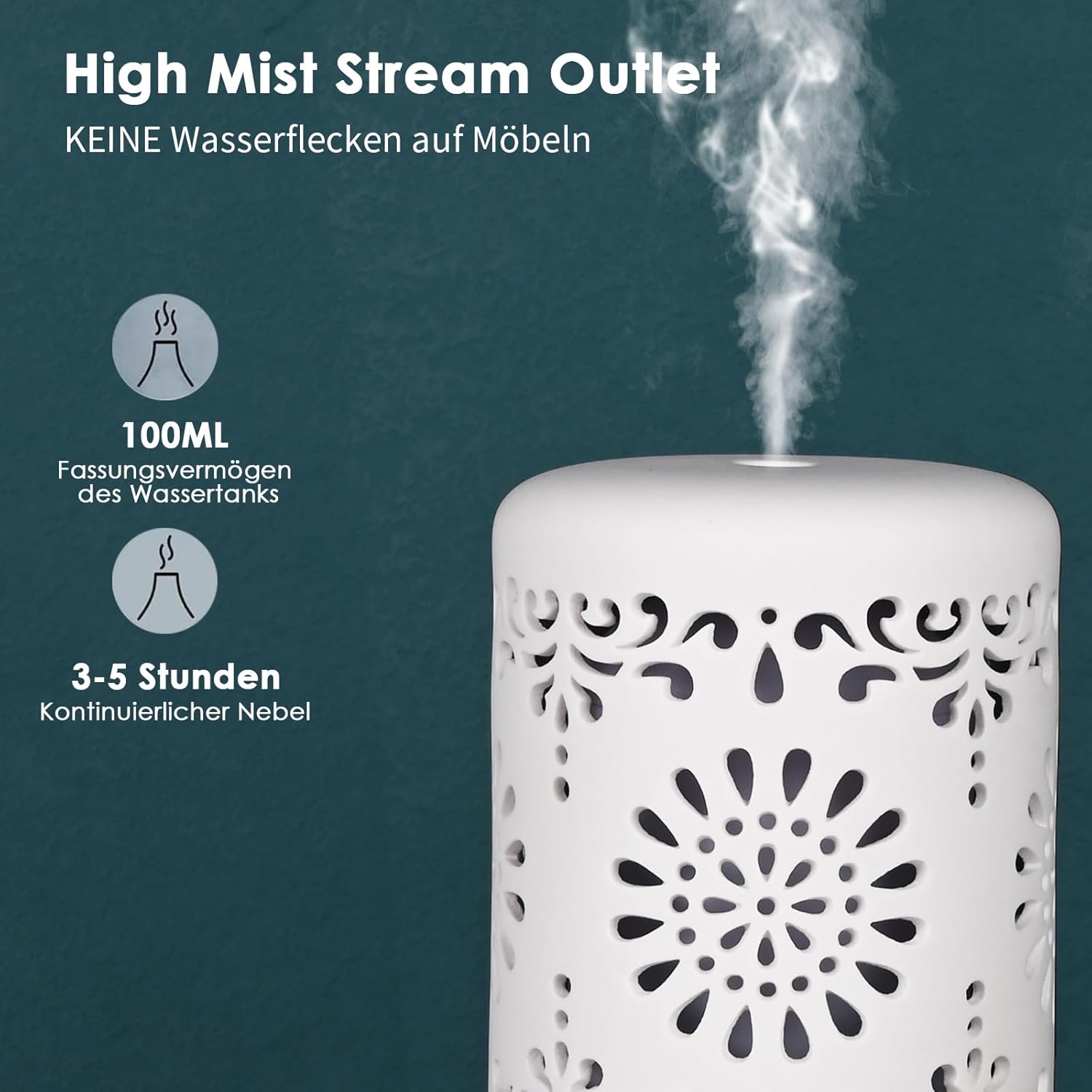 Aromadiffusor für ätherische Öle, 100 ml, Ultraschall-Luftbefeuchter, Duftöl, Ölbrenner, Aromatherapie-Diffusor für Yoga, Büro, Schlafzimmer, Weiß – Bild 3