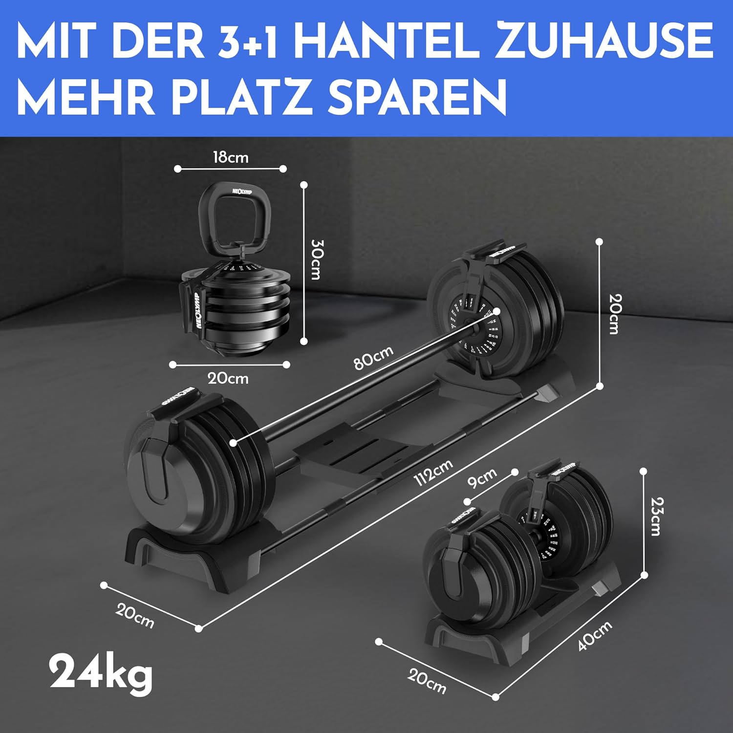 NEOLYMP Hantel verstellbar 40 kg – 12 Gewichtsstufen mit Drehgriff – Hantel ergonomisch, rutschfest und platzsparend – verstellbare Hanteln für Damen und Herren – Hanteln mit Gewichten – Bild 2