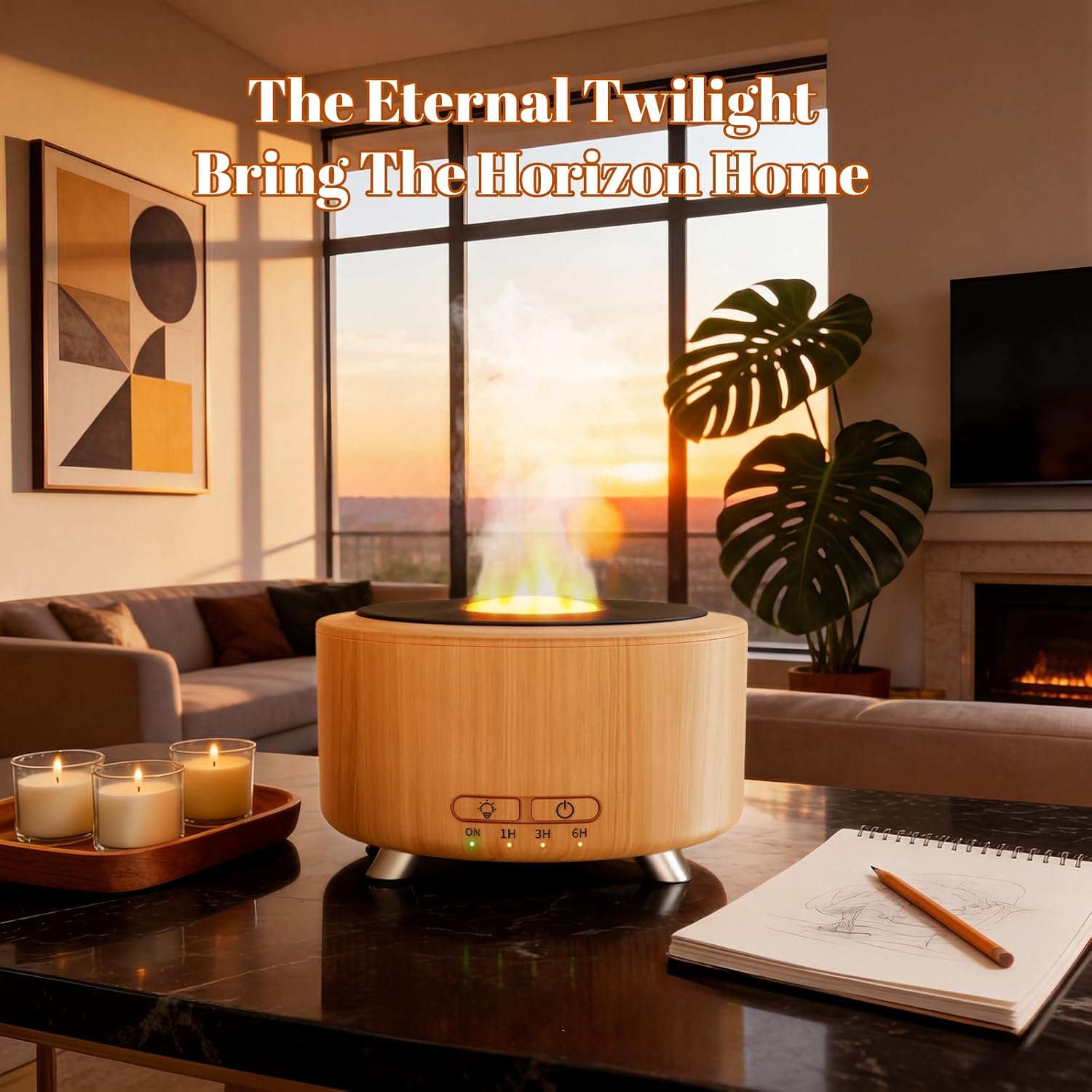 Aroma Diffuser für Ätherische Öle, 500ML Aromatherapie Öle Diffusor für Büro, Raum und Yoga, Ultraschall Diffusor mit Auto-Abschaltfunktion, 9-farbiges LED-Nachtlicht, helle Holzoptik – Bild 3