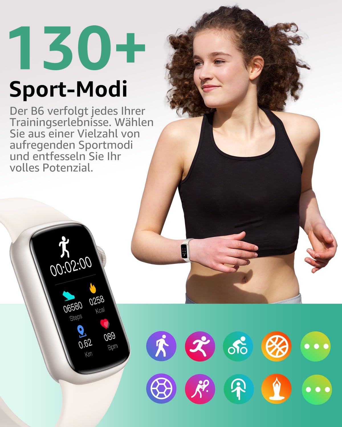 Fitness Tracker, 1,47 Zoll HD-Display Fitnessuhr mit 137+ Sportmodi, Smart Watch mit Schlafmonitor Schrittzähler, IP68 Wasserdichte Fitnessuhr für Damen Herren Starlight – Bild 3