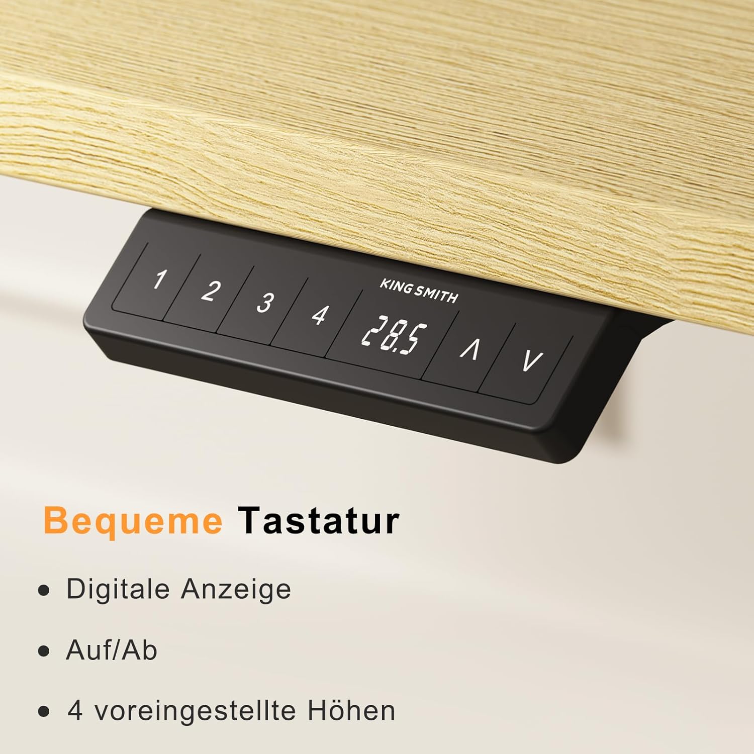 WALKINGDESK Ganze Tischplatte, höhenverstellbarer Schreibtisch, elektrischer 140 x 70 cm Computertisch, Stehsitztisch mit einteiliger Tischplatte, Stehpult mit 4 Memory-Funktionen, Eiche – Bild 9