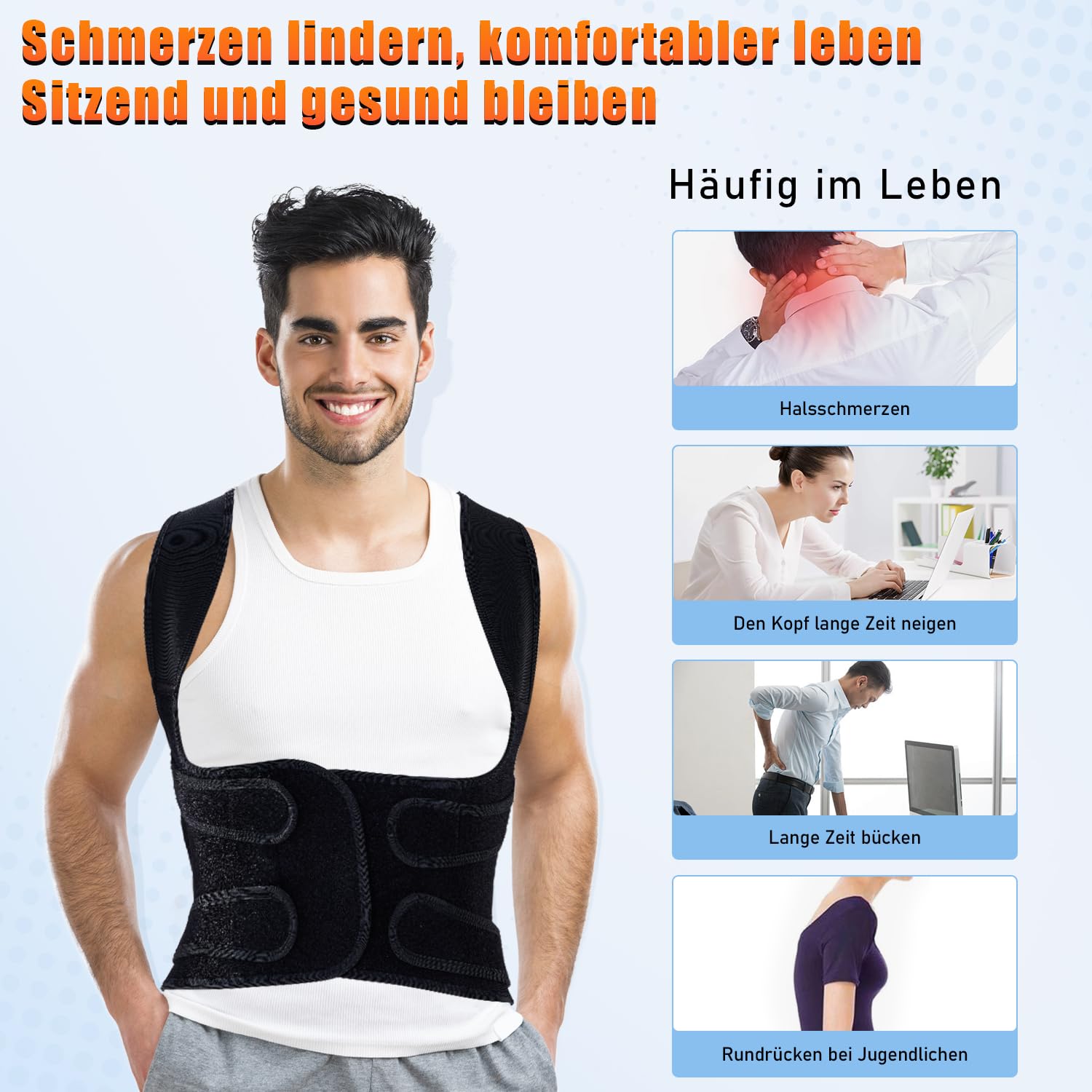 Rückenglätter Rückenstützgürtel Haltungskorrektur Damen: Haltungskorrekturgurt für Männer – Verstellbarer Rückenstützkorrektor – Haltungstrainer Rückengurt für Schulter-Nacken – Schwarz L – Bild 4
